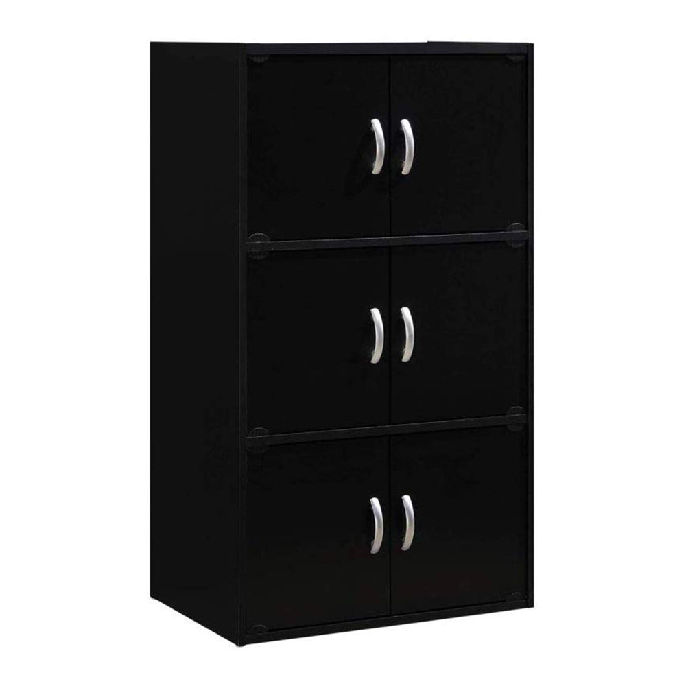 Hodedah HID33 Home 6-Door 3-Shelves Bookcase Enclosed Storage Cabinet, Black - Smart-nests