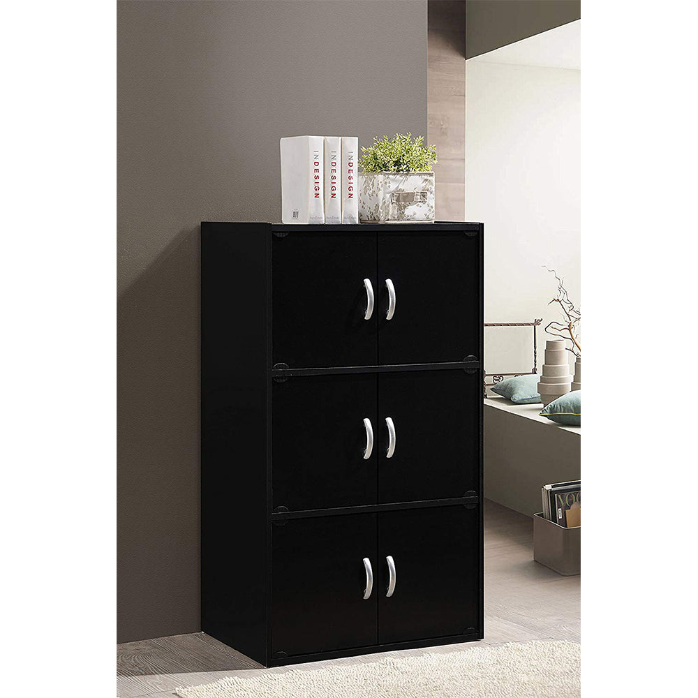 Hodedah HID33 Home 6-Door 3-Shelves Bookcase Enclosed Storage Cabinet, Black - Smart-nests