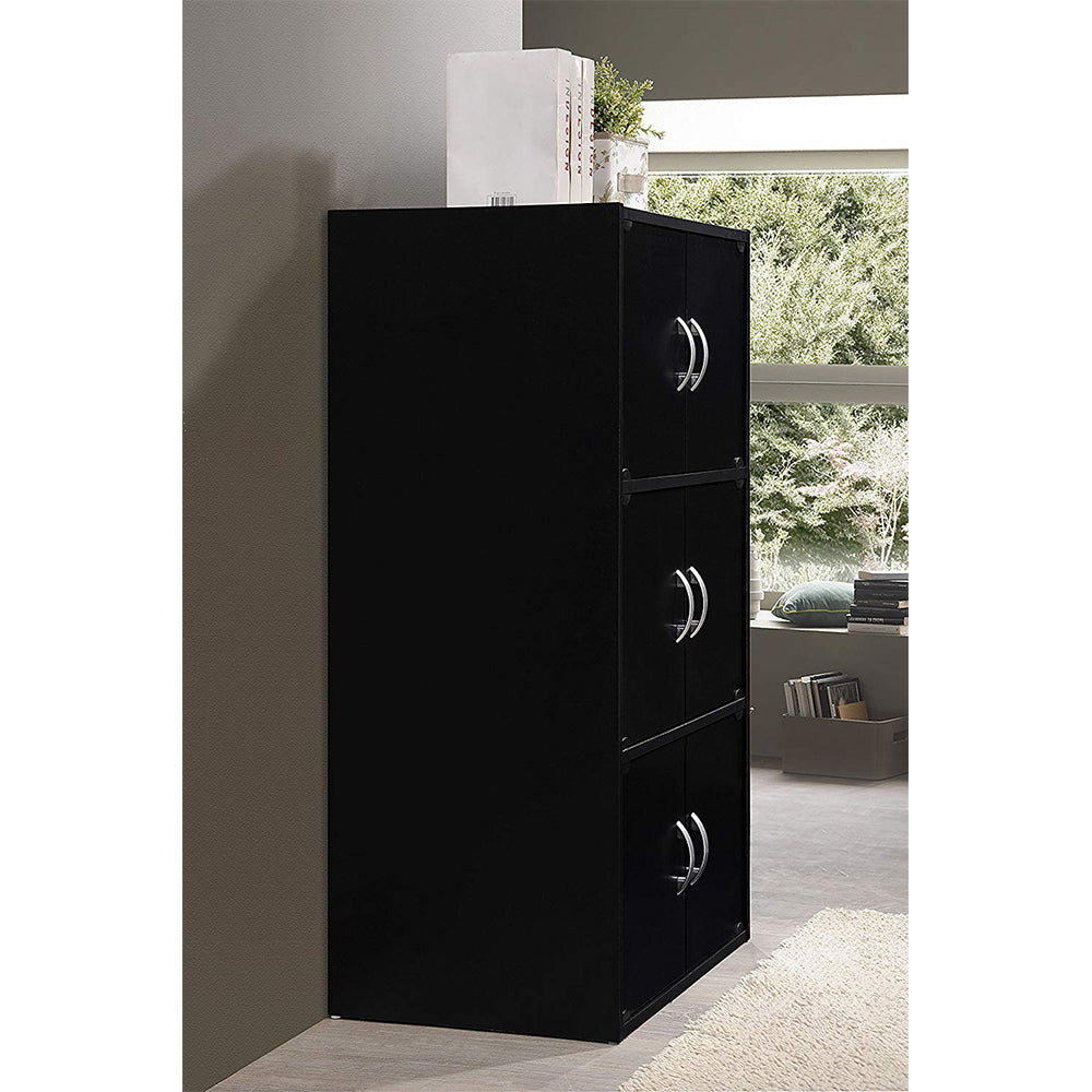 Hodedah HID33 Home 6-Door 3-Shelves Bookcase Enclosed Storage Cabinet, Black - Smart-nests