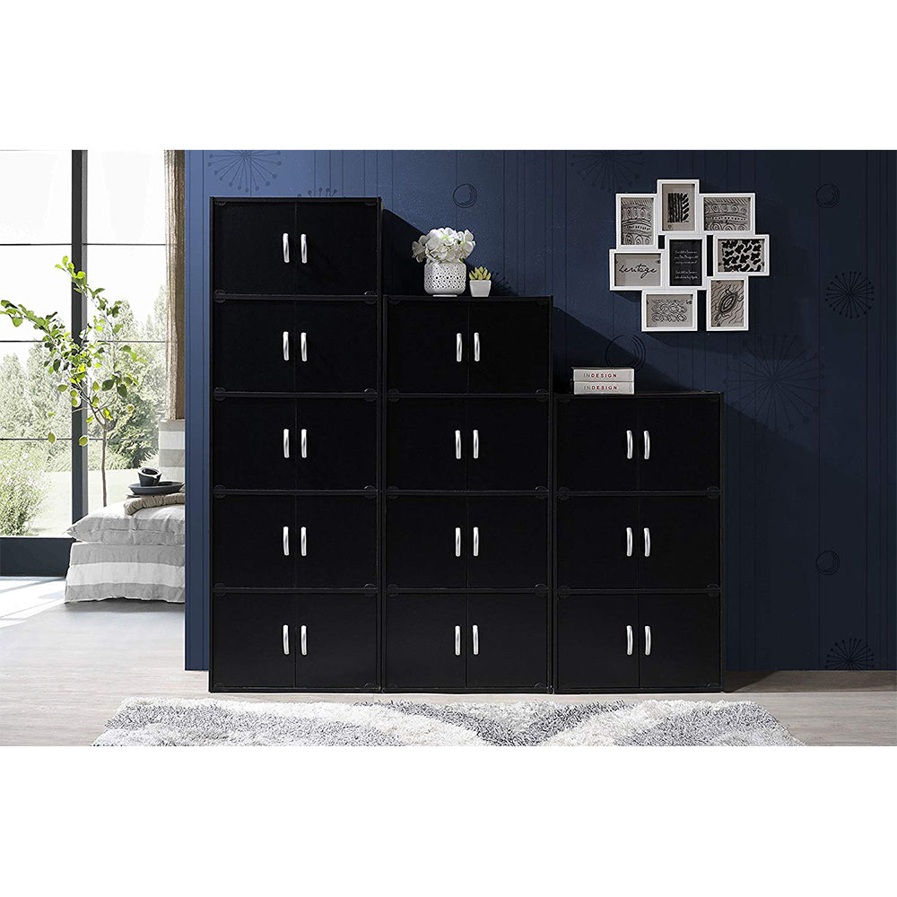 Hodedah HID33 Home 6-Door 3-Shelves Bookcase Enclosed Storage Cabinet, Black - Smart-nests