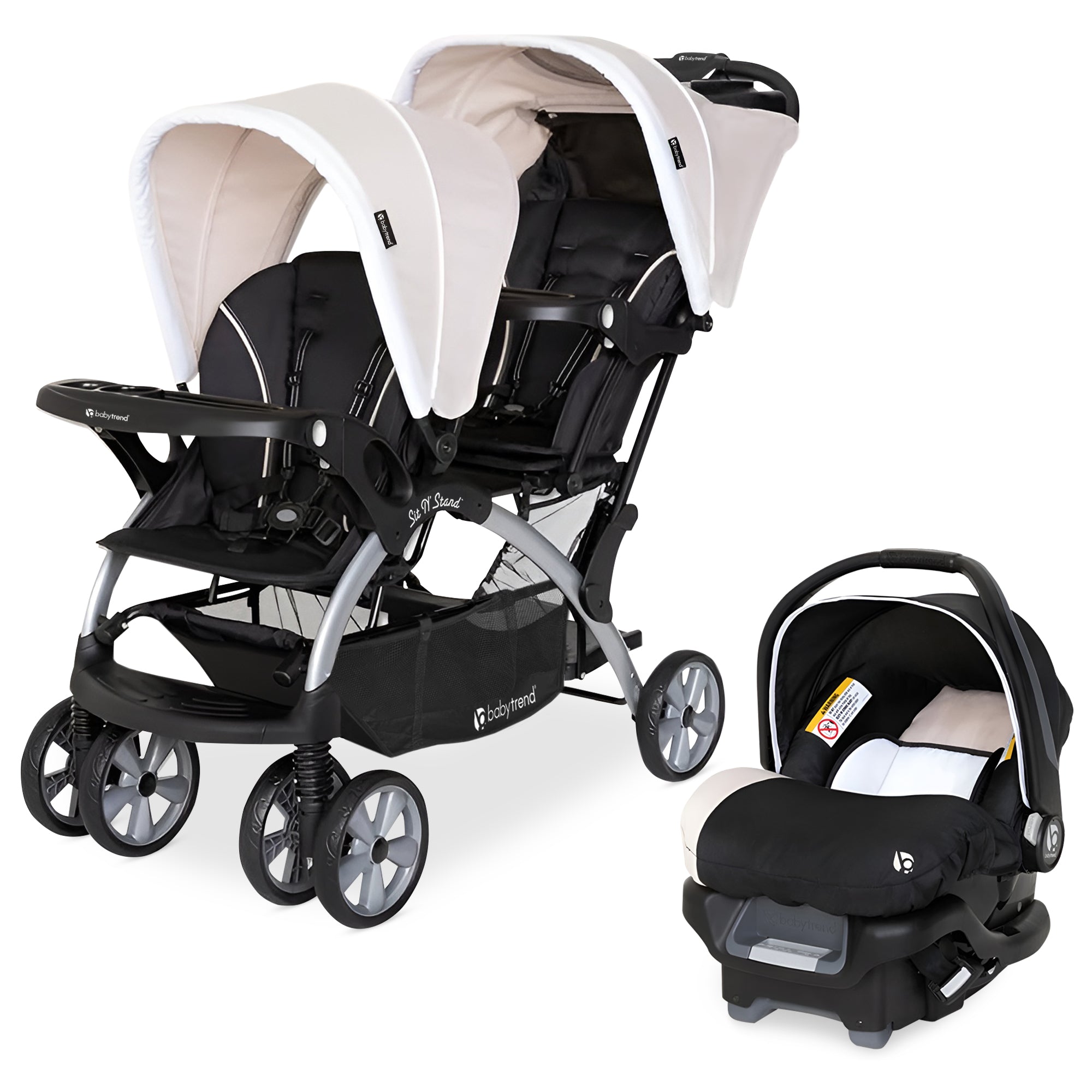 Baby Trend Sit N Stand Travel Double Baby Stroller and Car Seat Combo, Khaki - Smart-nests