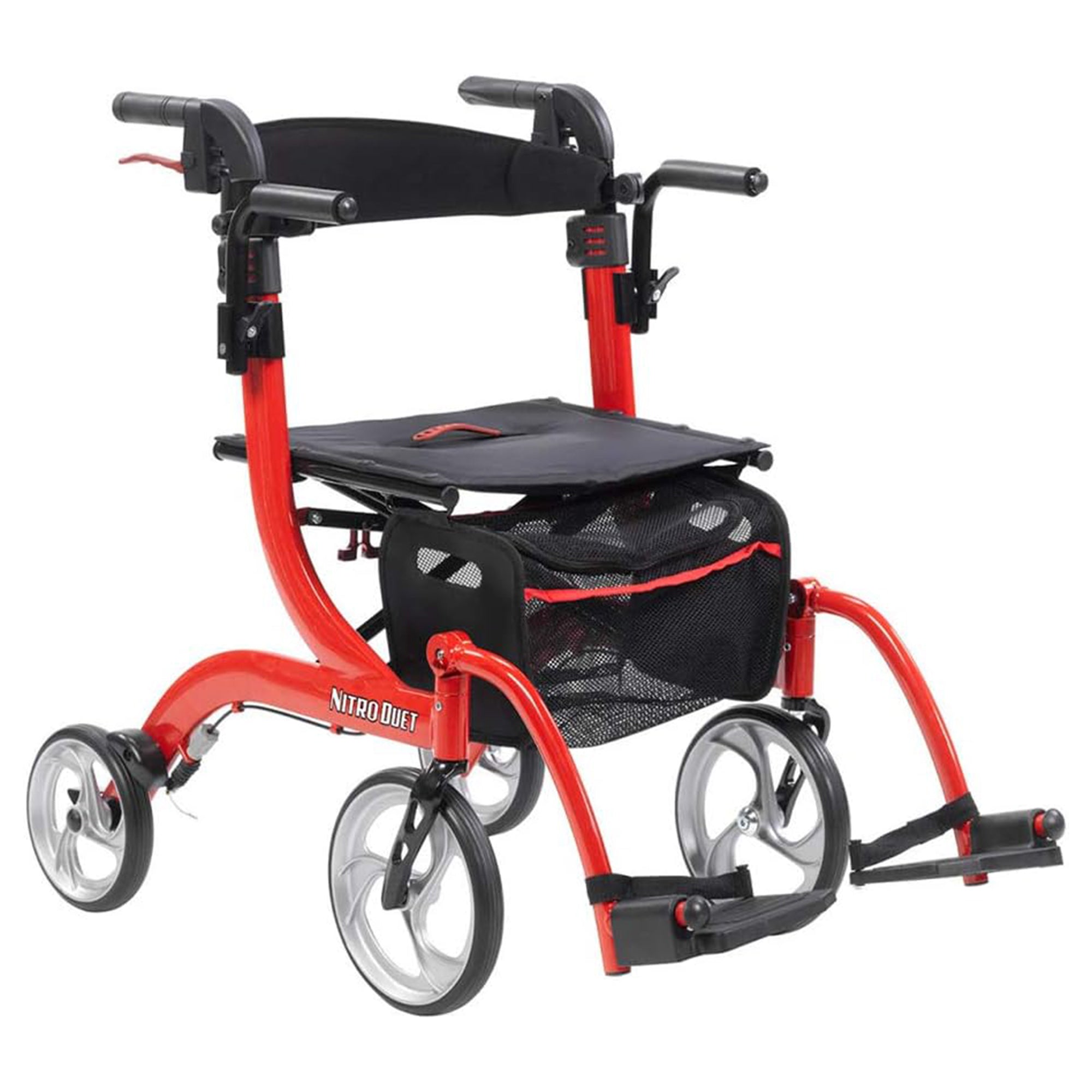 Drive Medical Nitro Duet Rollator Walker and Transport Wheelchair Chair, Red - Smart-nests