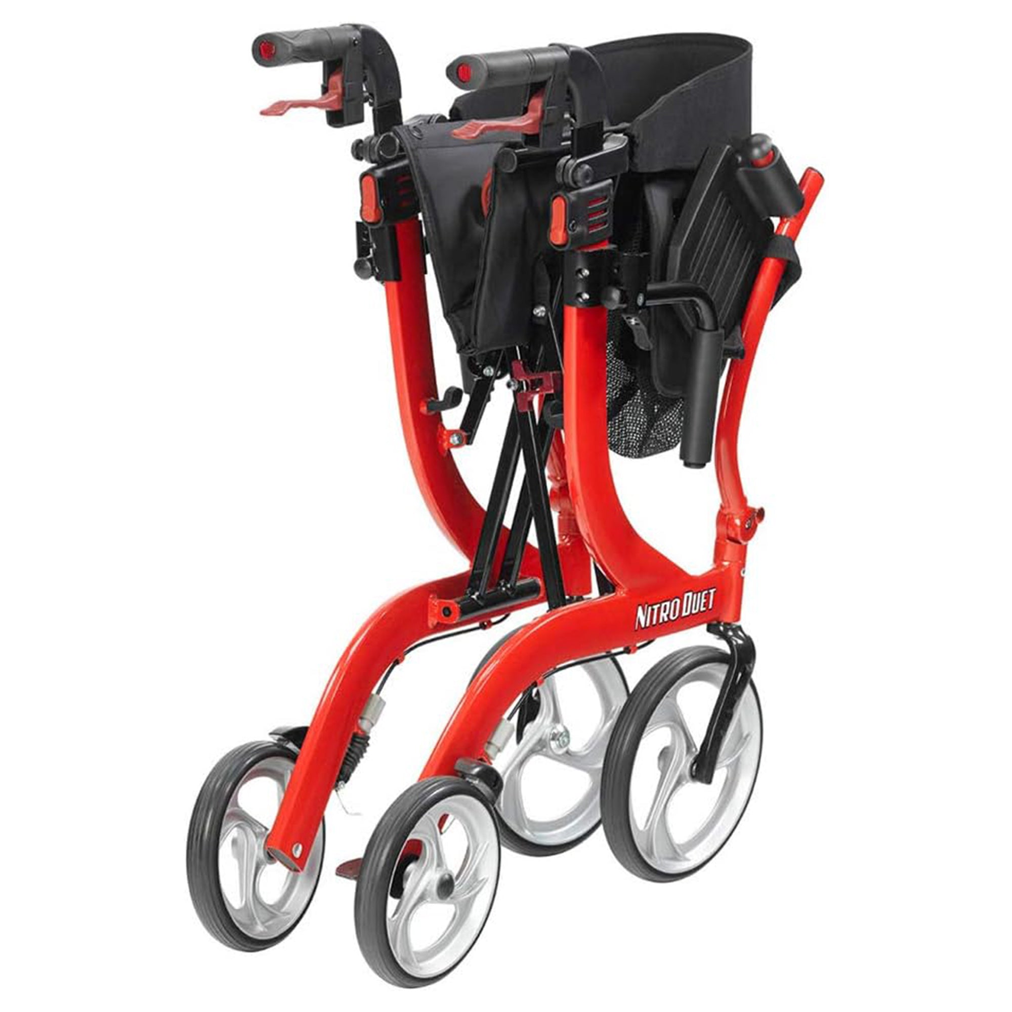 Drive Medical Nitro Duet Rollator Walker and Transport Wheelchair Chair, Red - Smart-nests