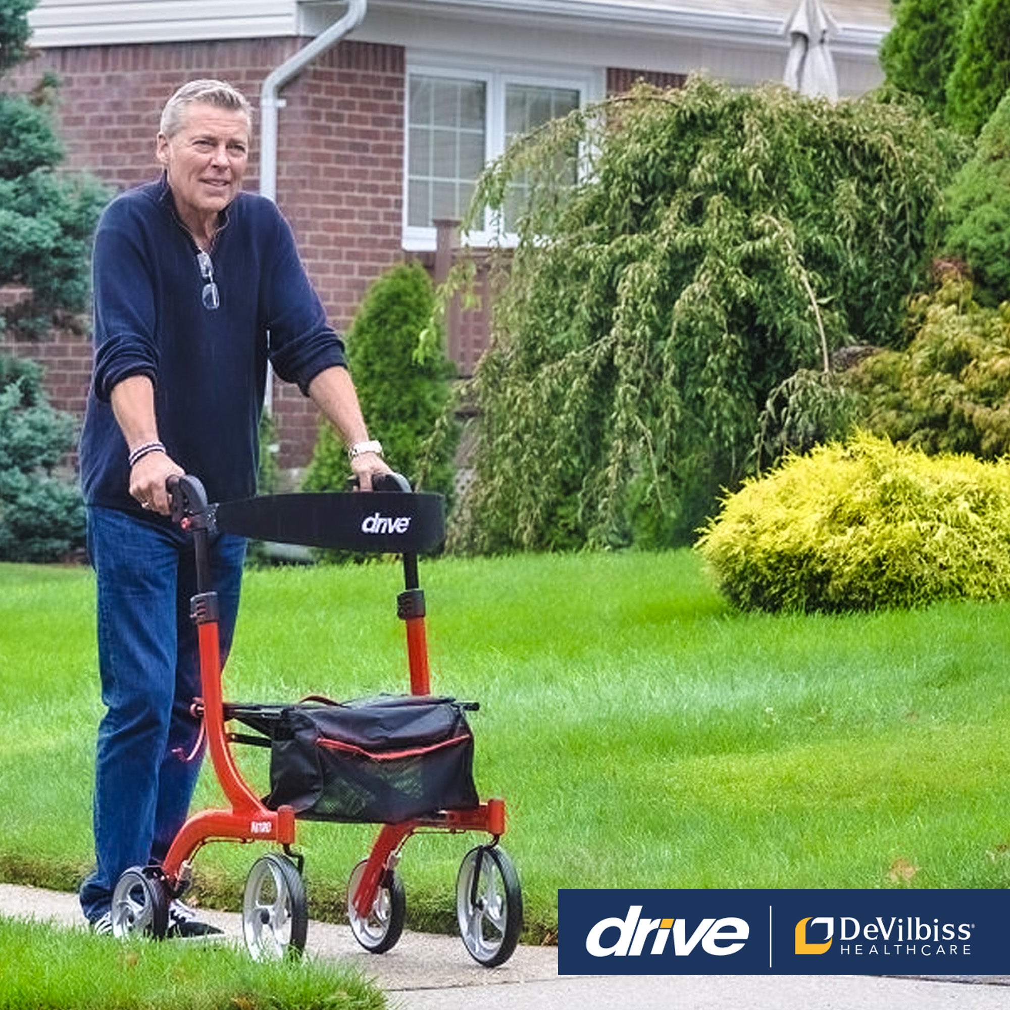 Drive Medical Nitro Duet Rollator Walker and Transport Wheelchair Chair, Red - Smart-nests