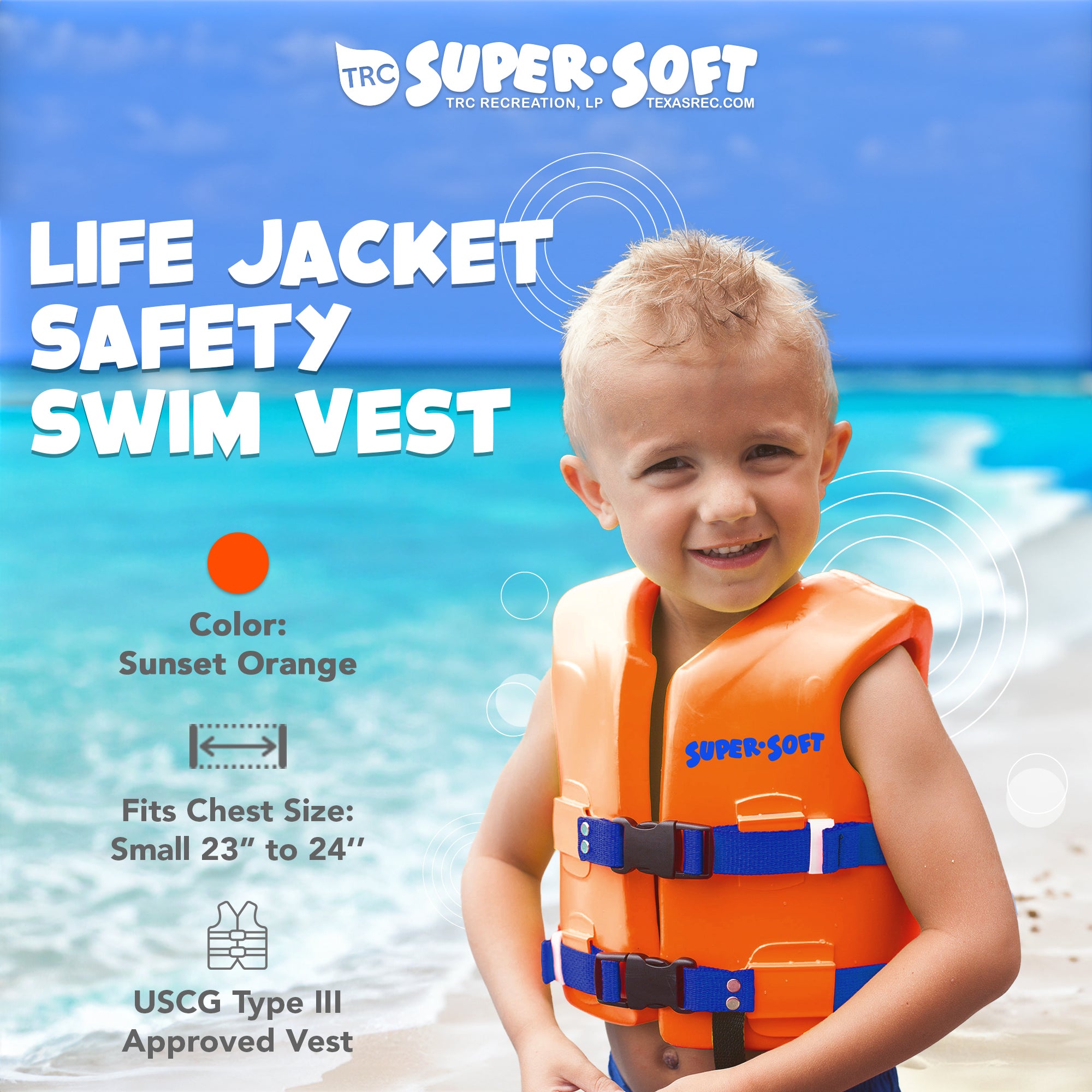 TRC Recreation Super Soft Child Life Jacket Swim Vest, Small, Sunset Orange - Smart-nests