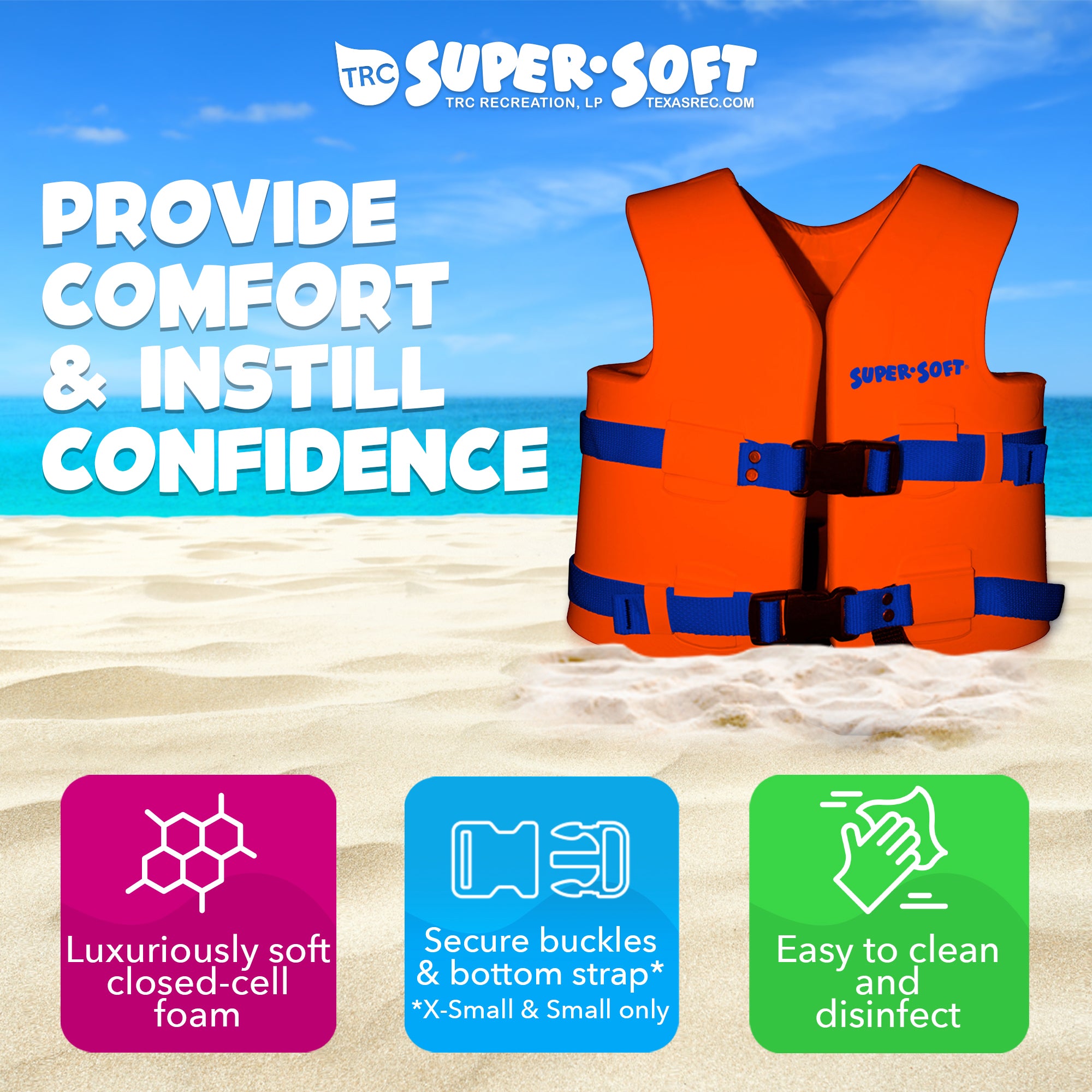 TRC Recreation Super Soft Child Life Jacket Swim Vest, Small, Sunset Orange - Smart-nests