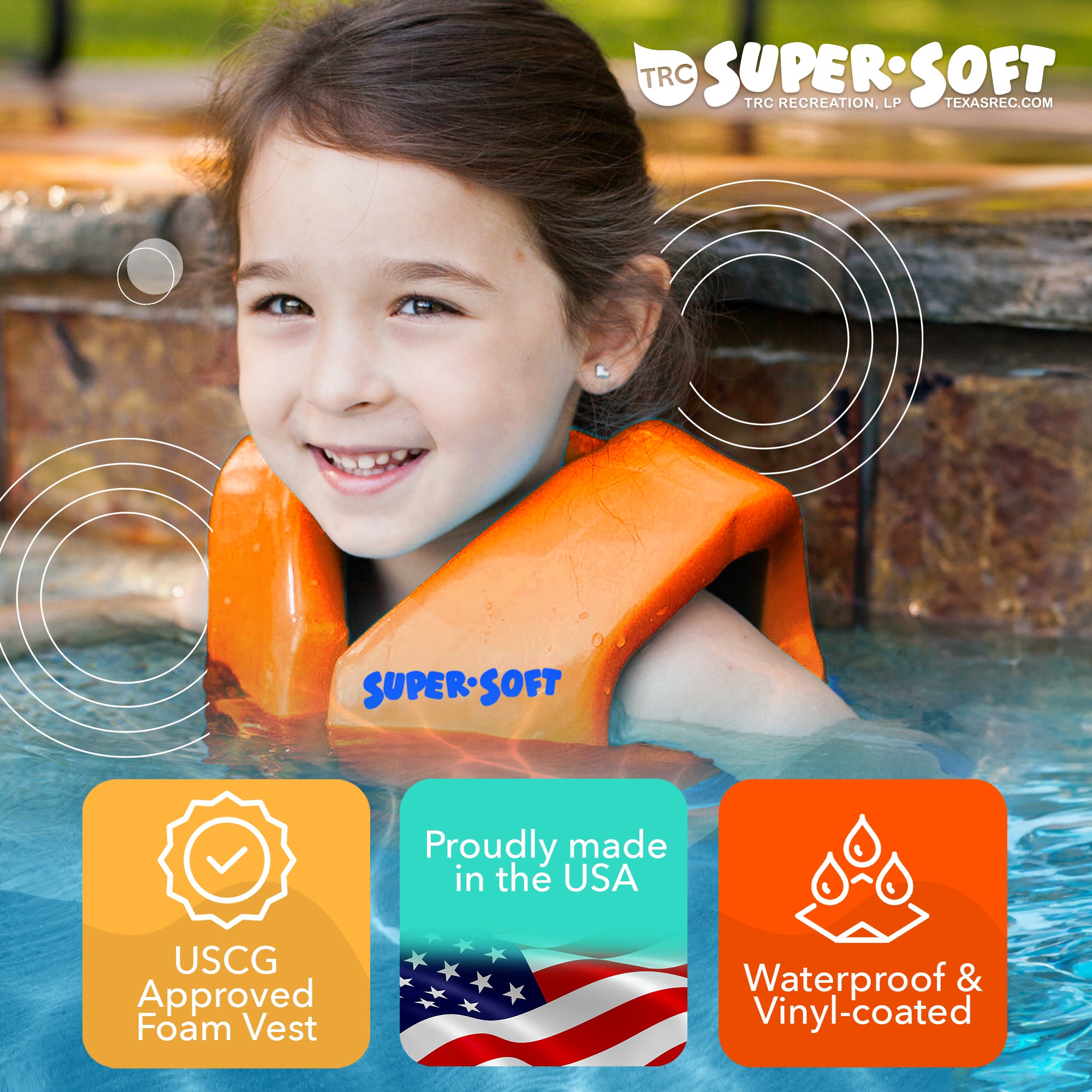 TRC Recreation Super Soft Child Life Jacket Swim Vest, Small, Sunset Orange - Smart-nests
