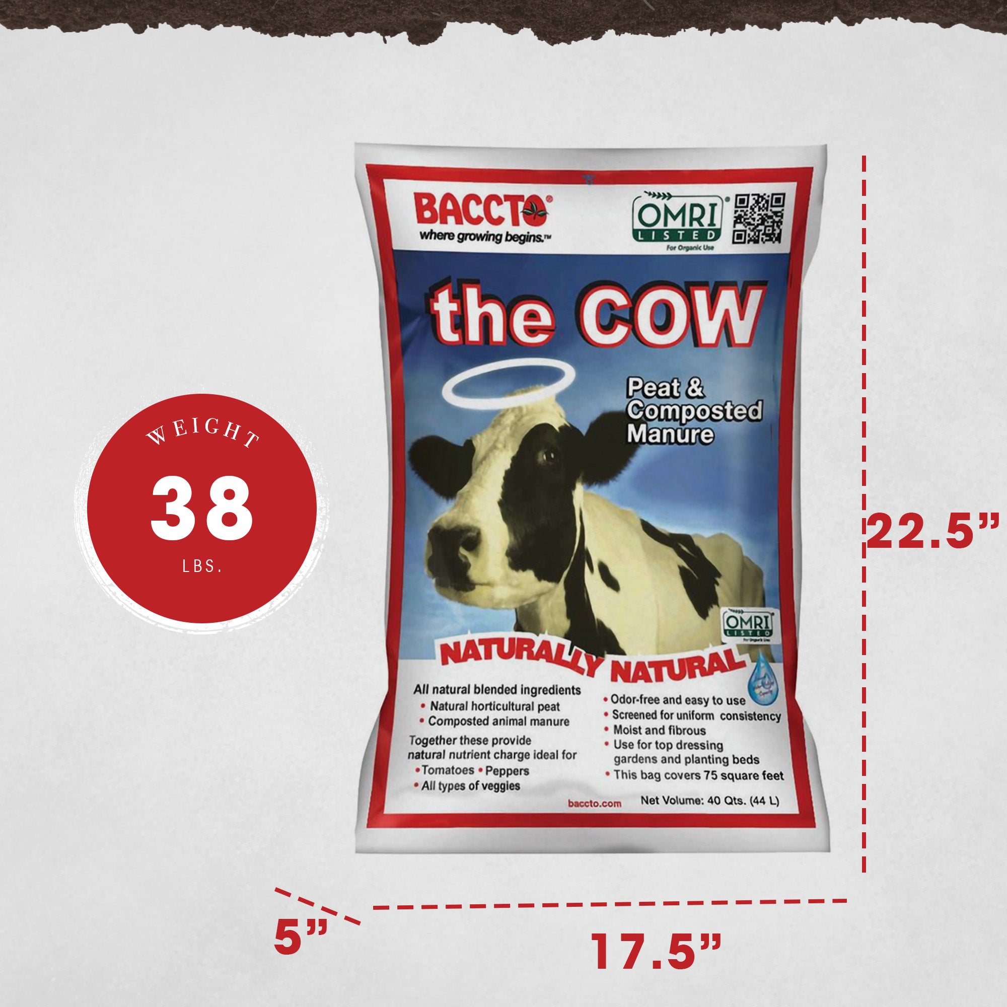 Michigan Peat Baccto Wholly Cow Horticulture Organic & Composted Manure, 40 Qt - Smart-nests