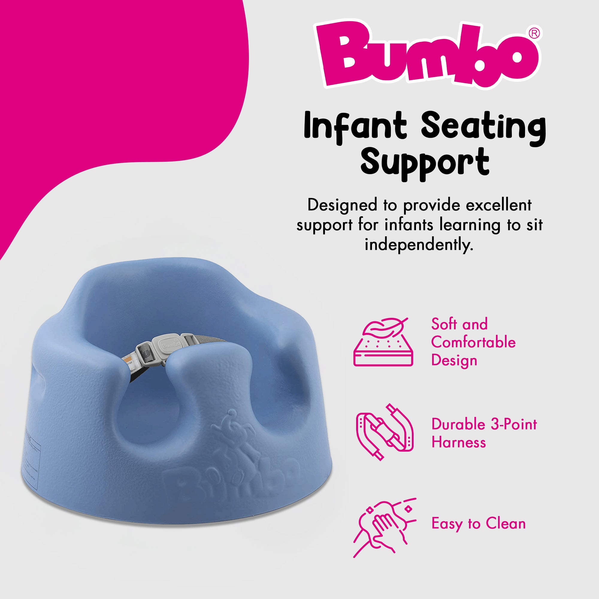Bumbo Infant Floor Seat Baby Sit Up Chair with Adjustable Harness, Powder Blue - Smart-nests