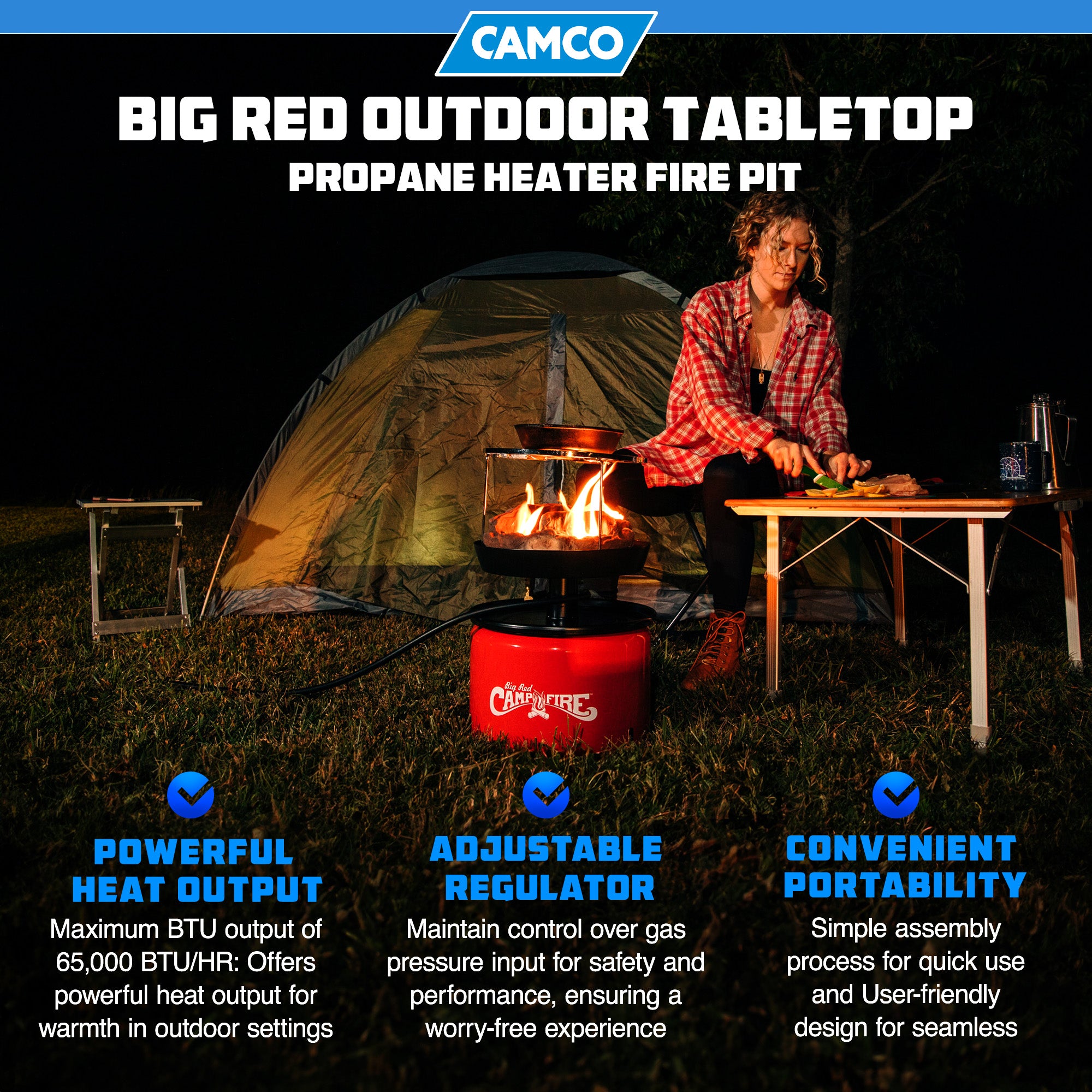Camco Big Red Outdoor Portable Tabletop Propane Heater Fire Pit, 13.25 Inch - Smart-nests