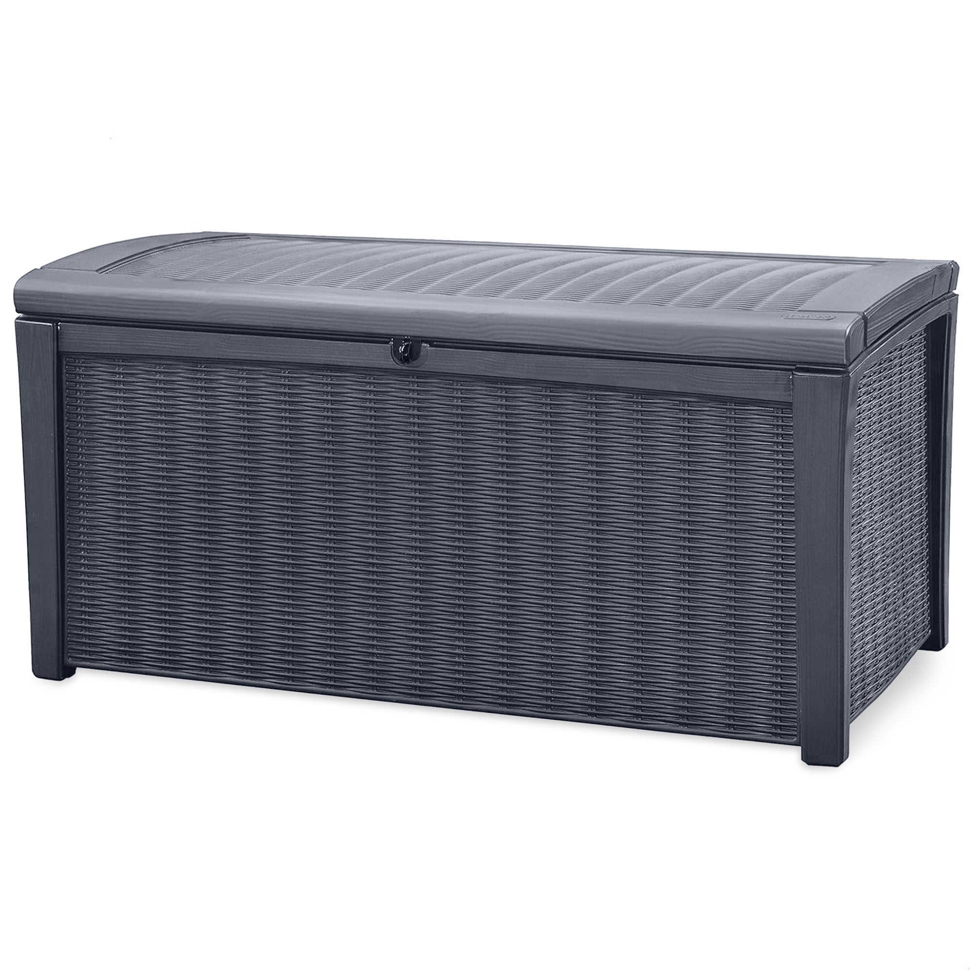 Keter Borneo 110 Gallon Rattan Wicker Resin Patio Deck Storage Box Bench, Grey - Smart-nests