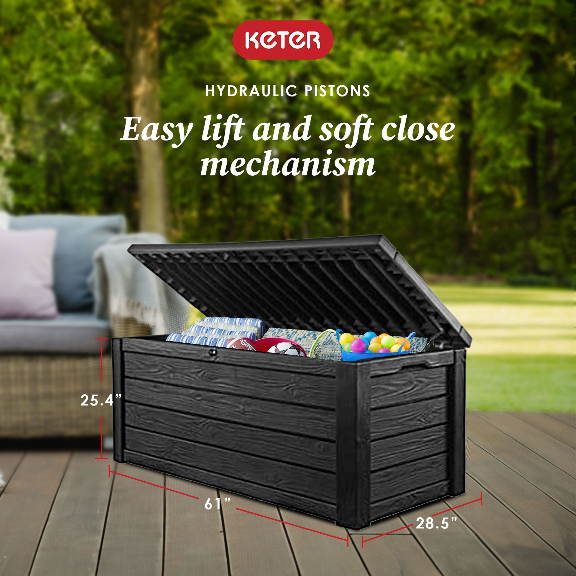 Keter Westwood 150 Gallon Plastic Outdoor Furniture Storage Deck Box, Dark Gray - Smart-nests