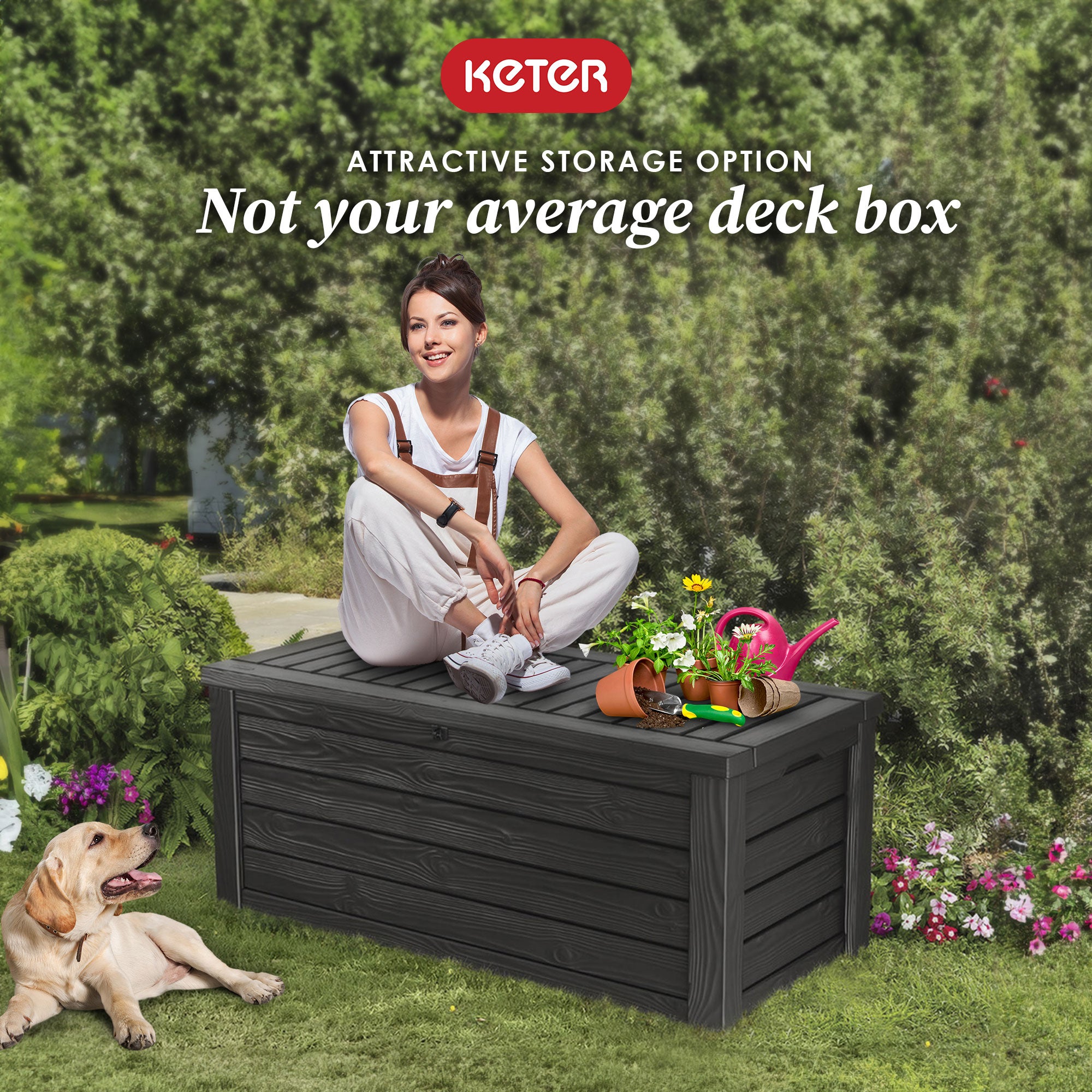 Keter Westwood 150 Gallon Plastic Outdoor Furniture Storage Deck Box, Dark Gray - Smart-nests