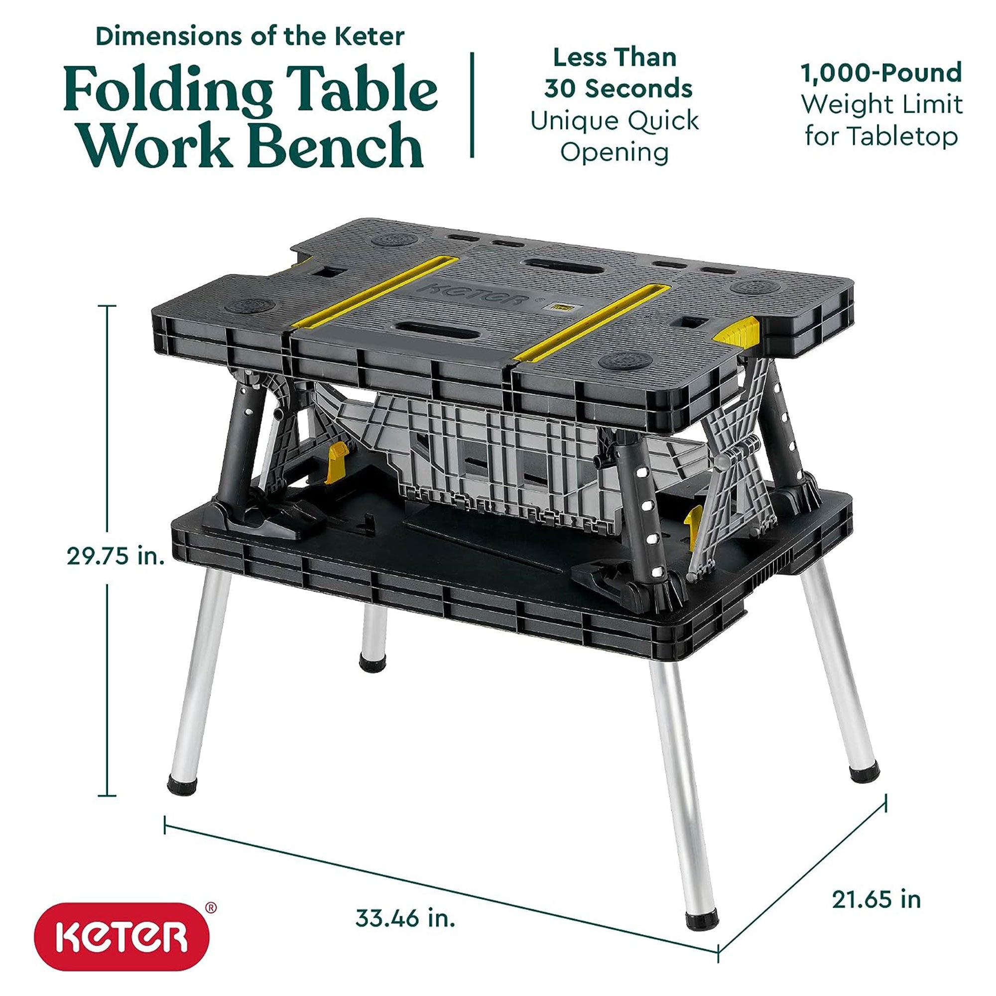 Keter Portable Folding Table Tool Storage Stand Workbench Sawhorse w/ 12" Clamps - Smart-nests