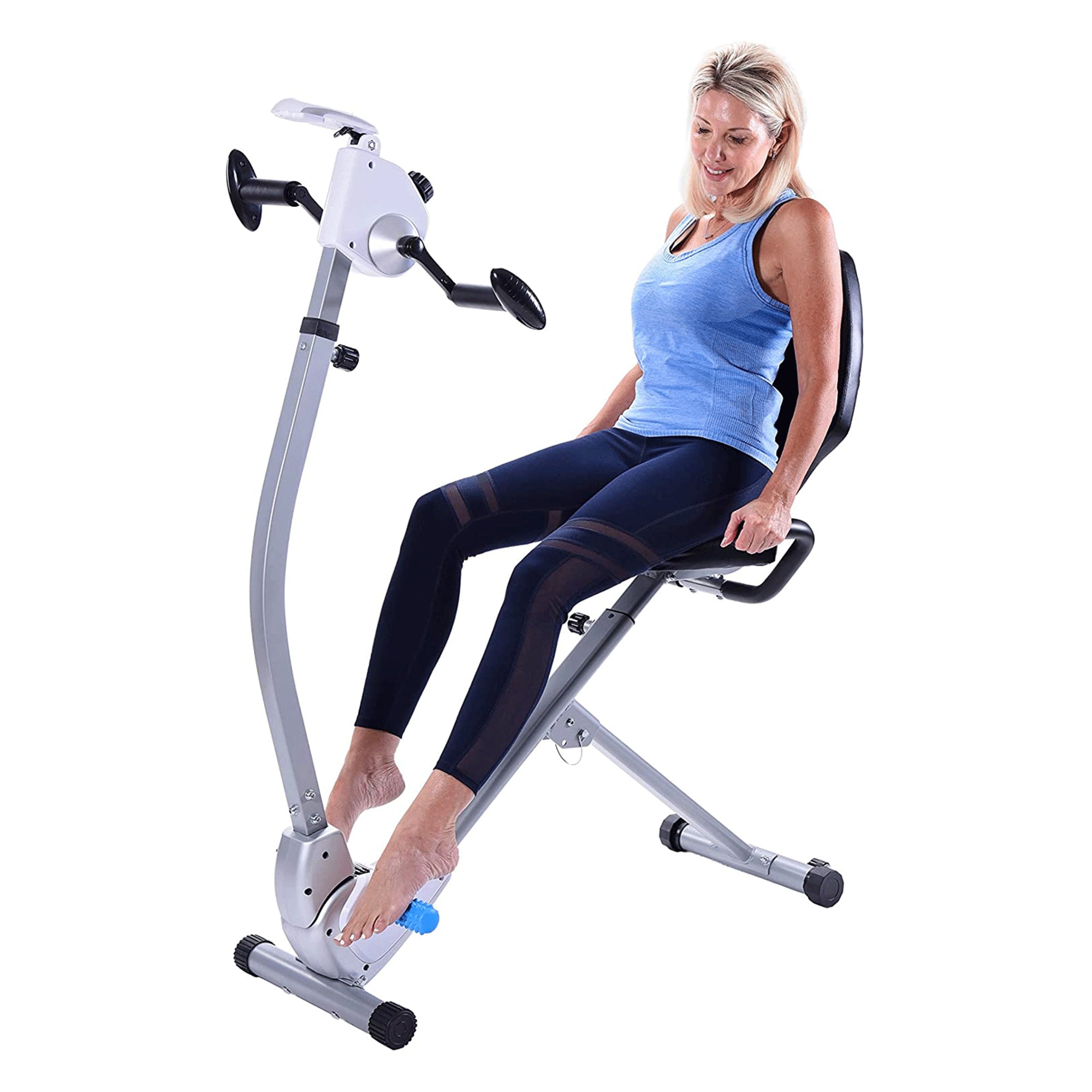 Stamina Upright Seated Indoor Cardio Exercise Bike w/ Upper Body Exerciser, Gray - Smart-nests