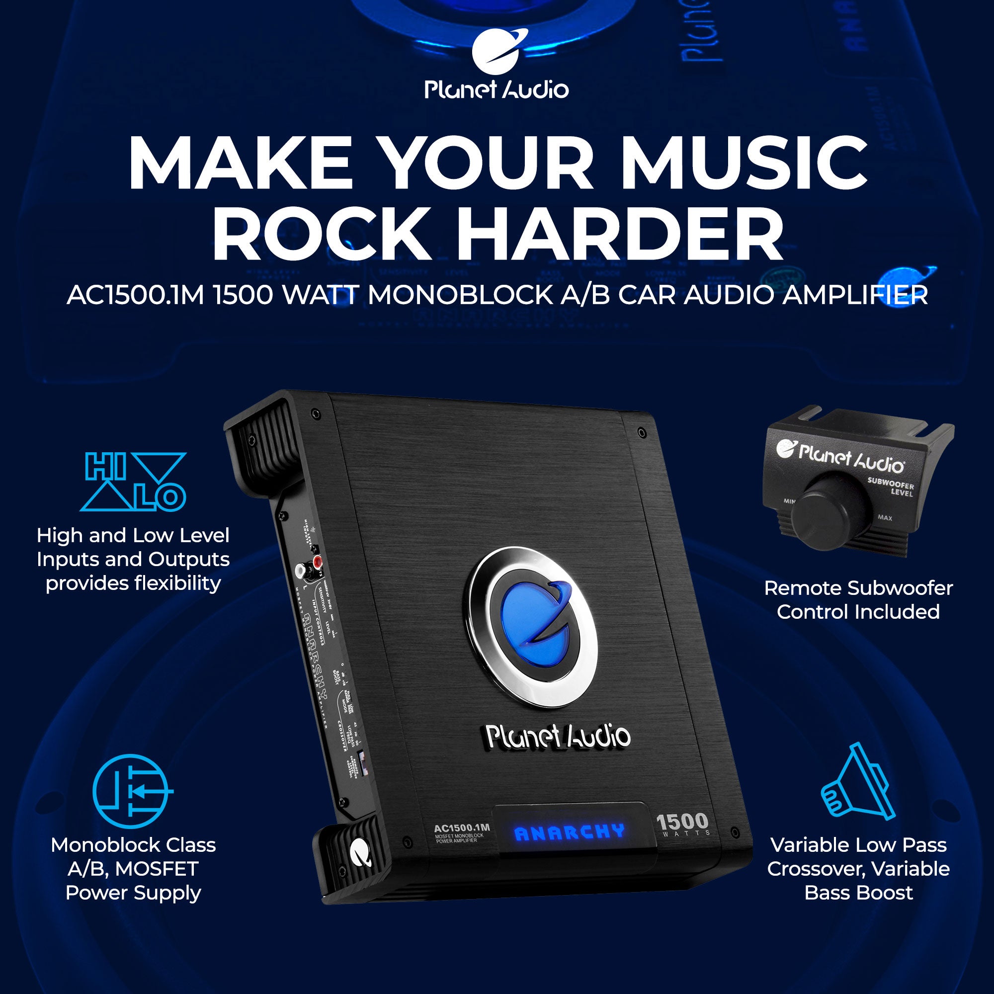 Planet Audio AC15001M 1500 Watt Monoblock A/B Car Audio Amplifier with Remote - Smart-nests