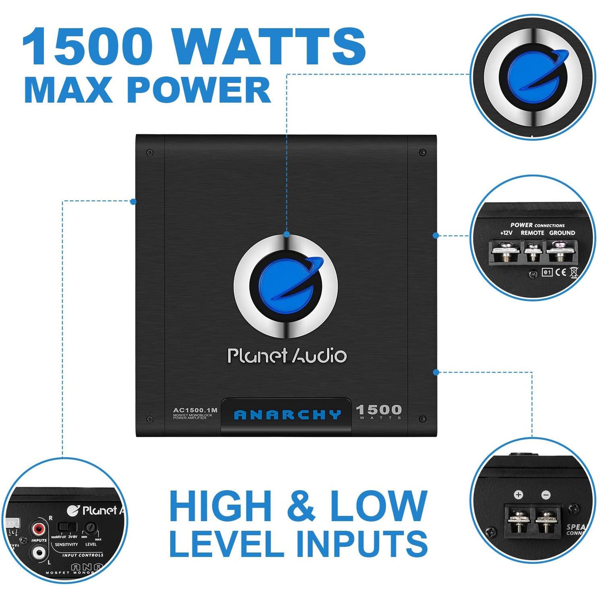 Planet Audio AC15001M 1500 Watt Monoblock A/B Car Audio Amplifier with Remote - Smart-nests