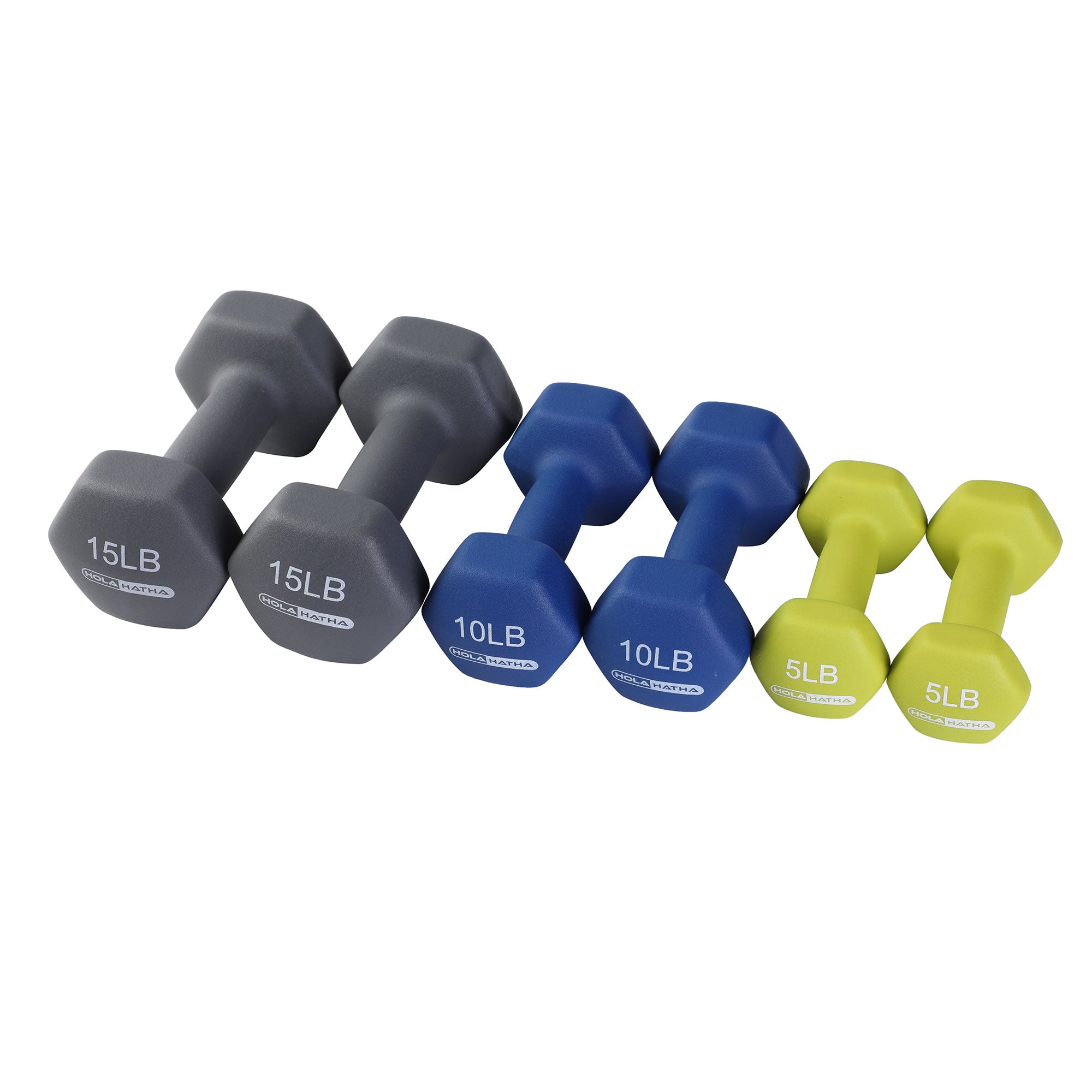 HolaHatha 5, 10, and 15 Pound Neoprene Dumbbell Free Hand Weight Set with Rack - Smart-nests
