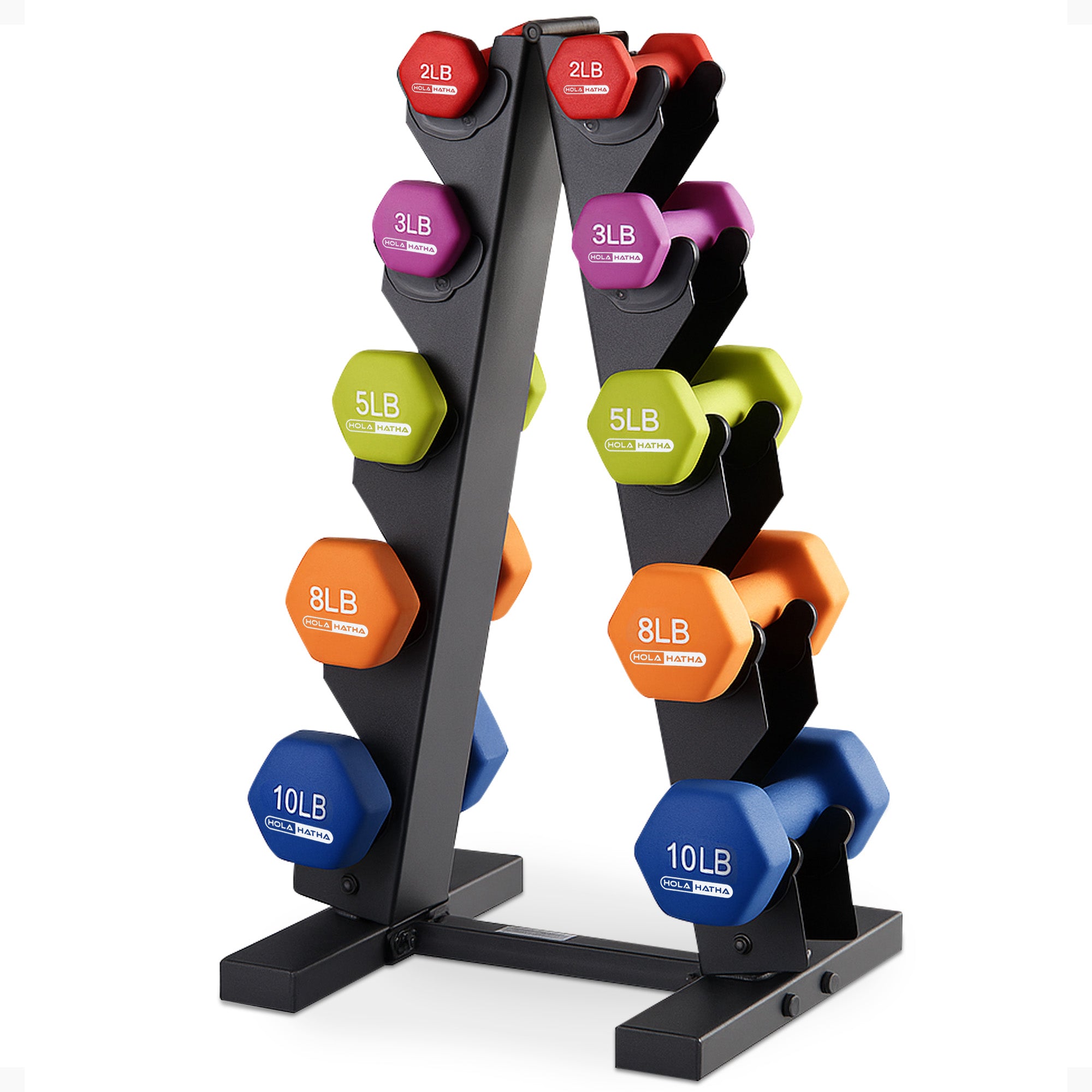HolaHatha Neoprene Dumbbell Free Hand Weight Set with Storage Rack, Multicolor - Smart-nests