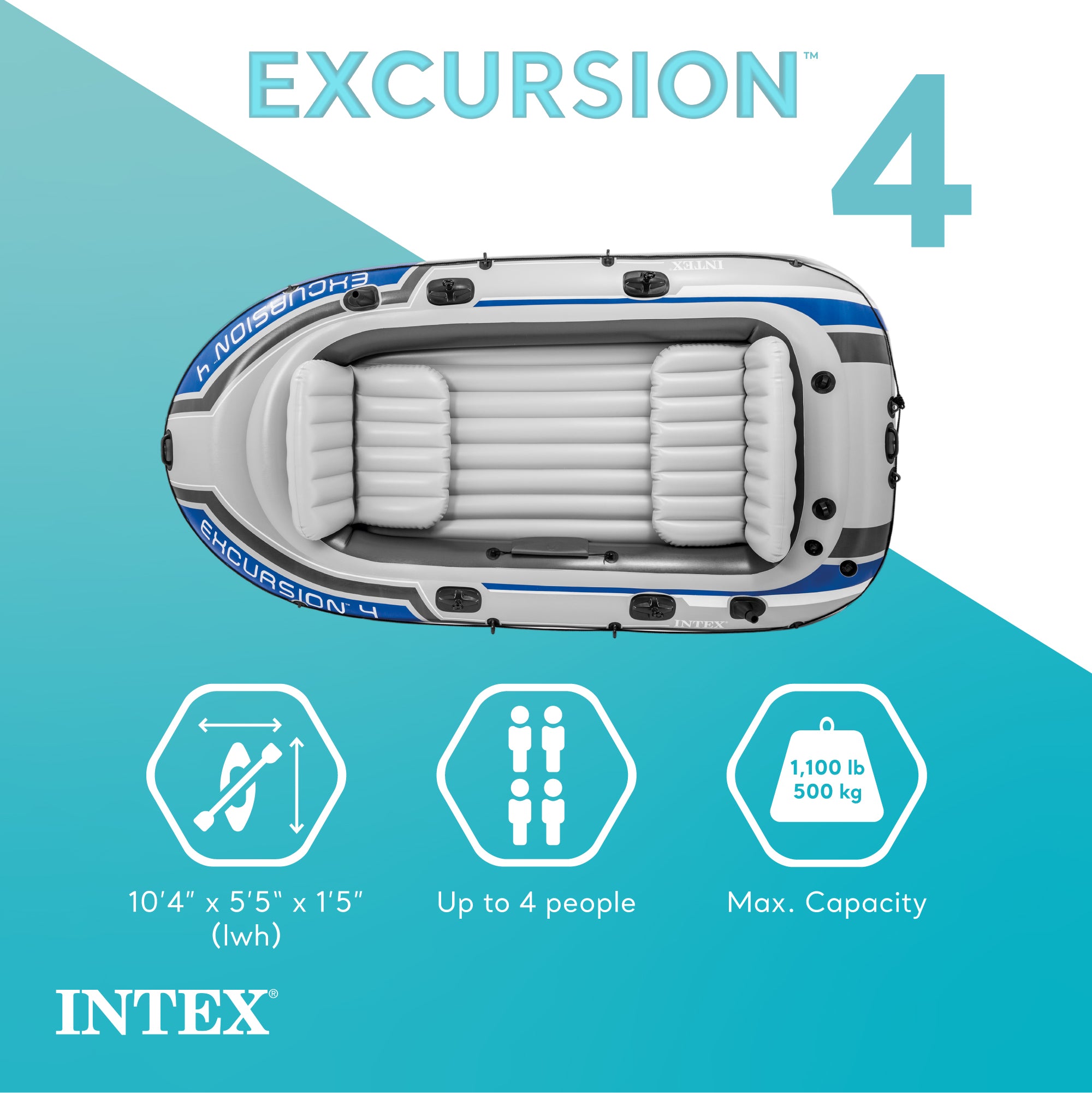 Intex Excursion 4 Person Inflatable Rafting and Fishing Boat Set with 2 Oars - Smart-nests