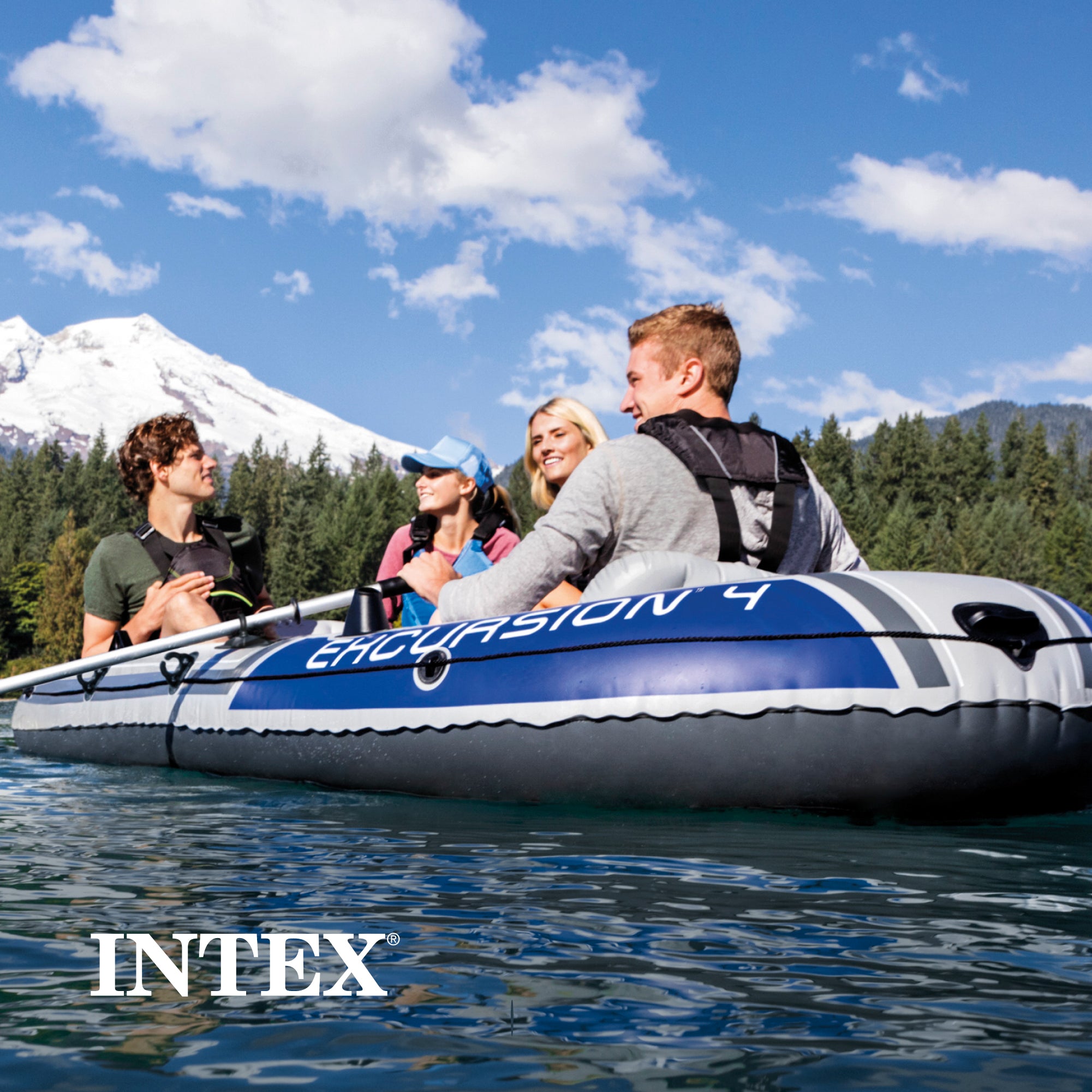 Intex Excursion 4 Person Inflatable Rafting and Fishing Boat Set with 2 Oars - Smart-nests