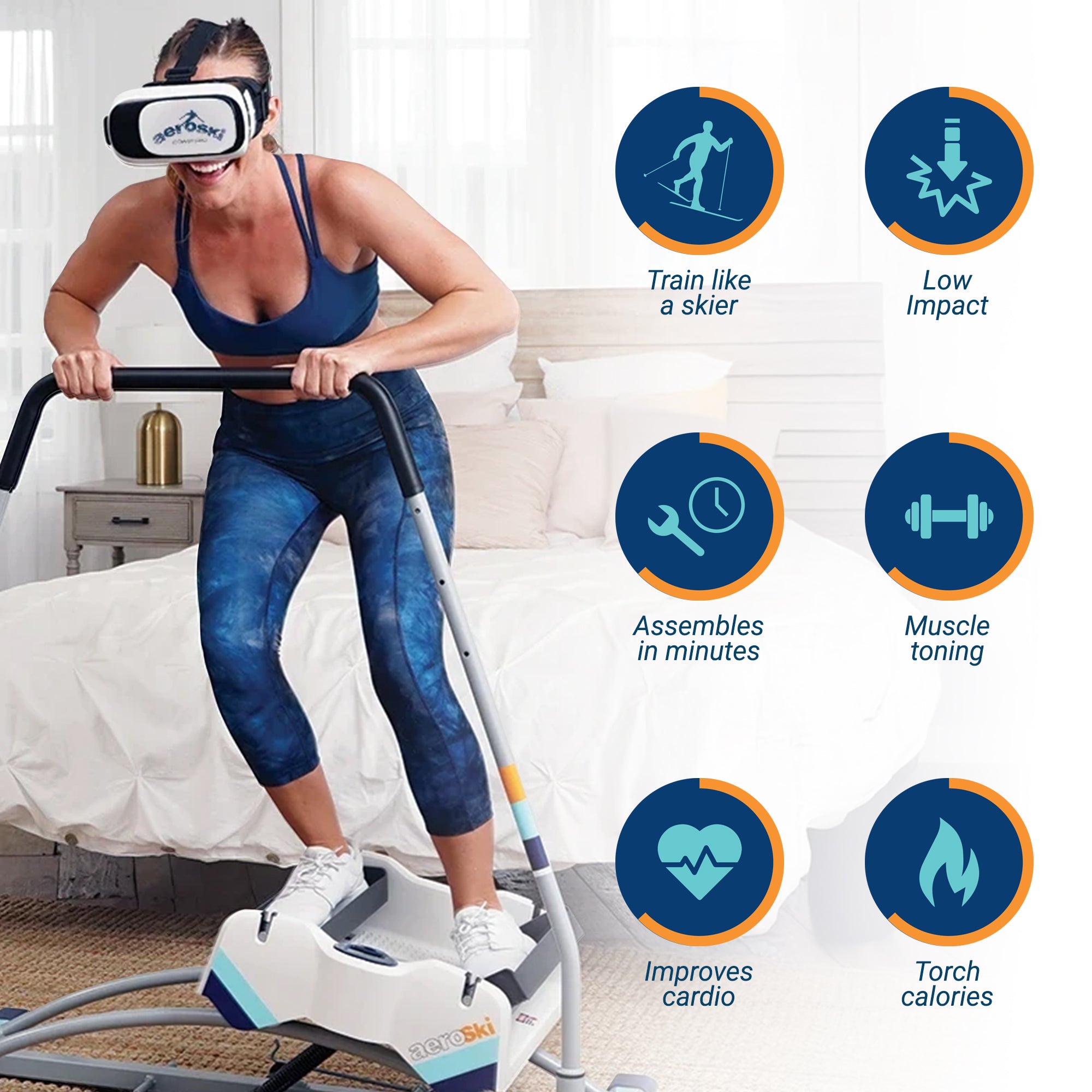 Aeroski 2.0 Ski Fitness Workout Machine with Recoil Spring Resistance, Gray - Smart-nests