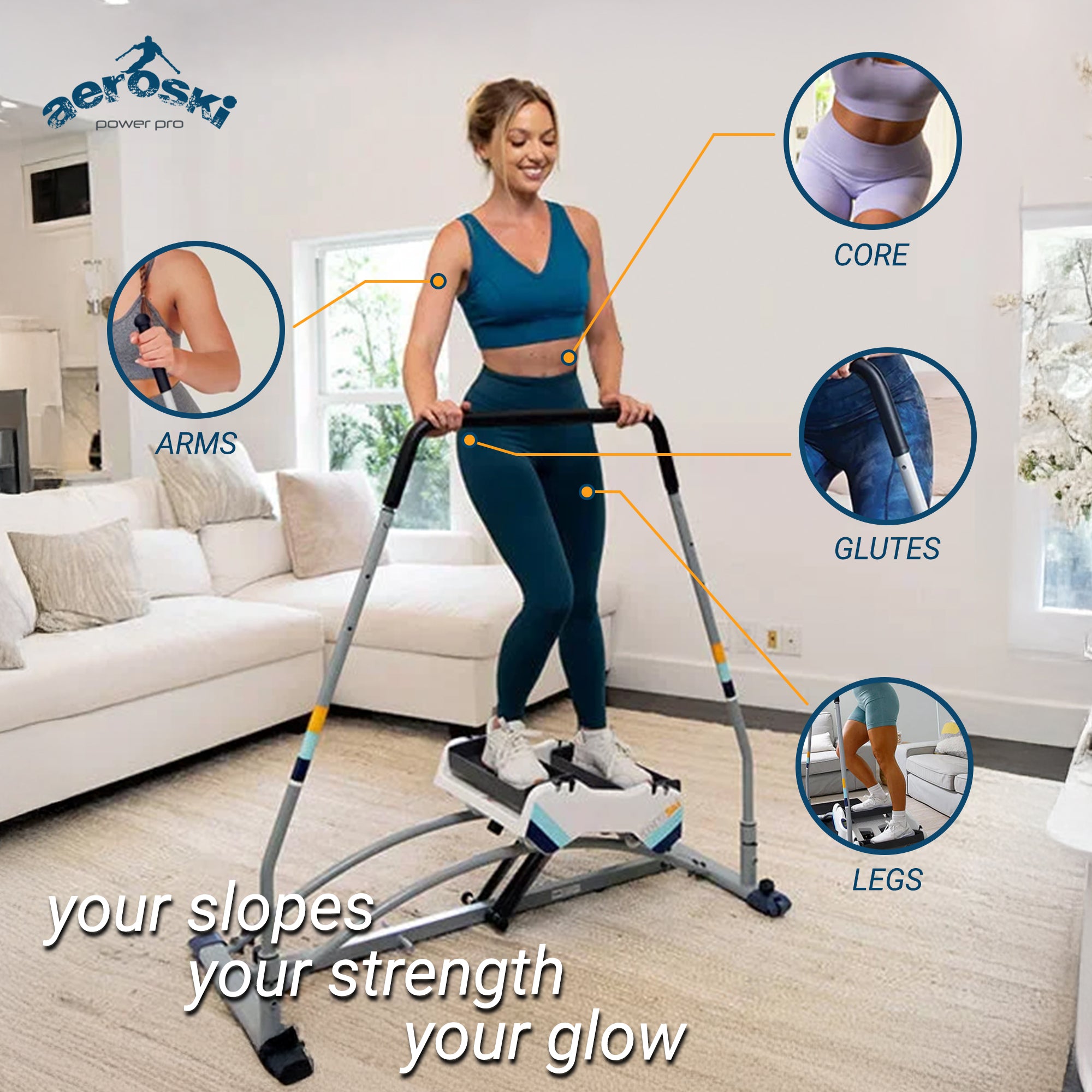 Aeroski 2.0 Ski Fitness Workout Machine with Recoil Spring Resistance, Gray - Smart-nests