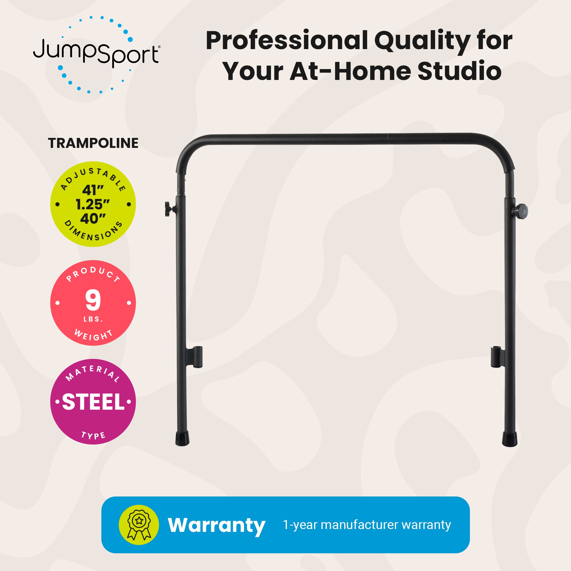 JumpSport Handle Bar Accessory for 44 Inch Arched Leg Fitness Trampolines, Black