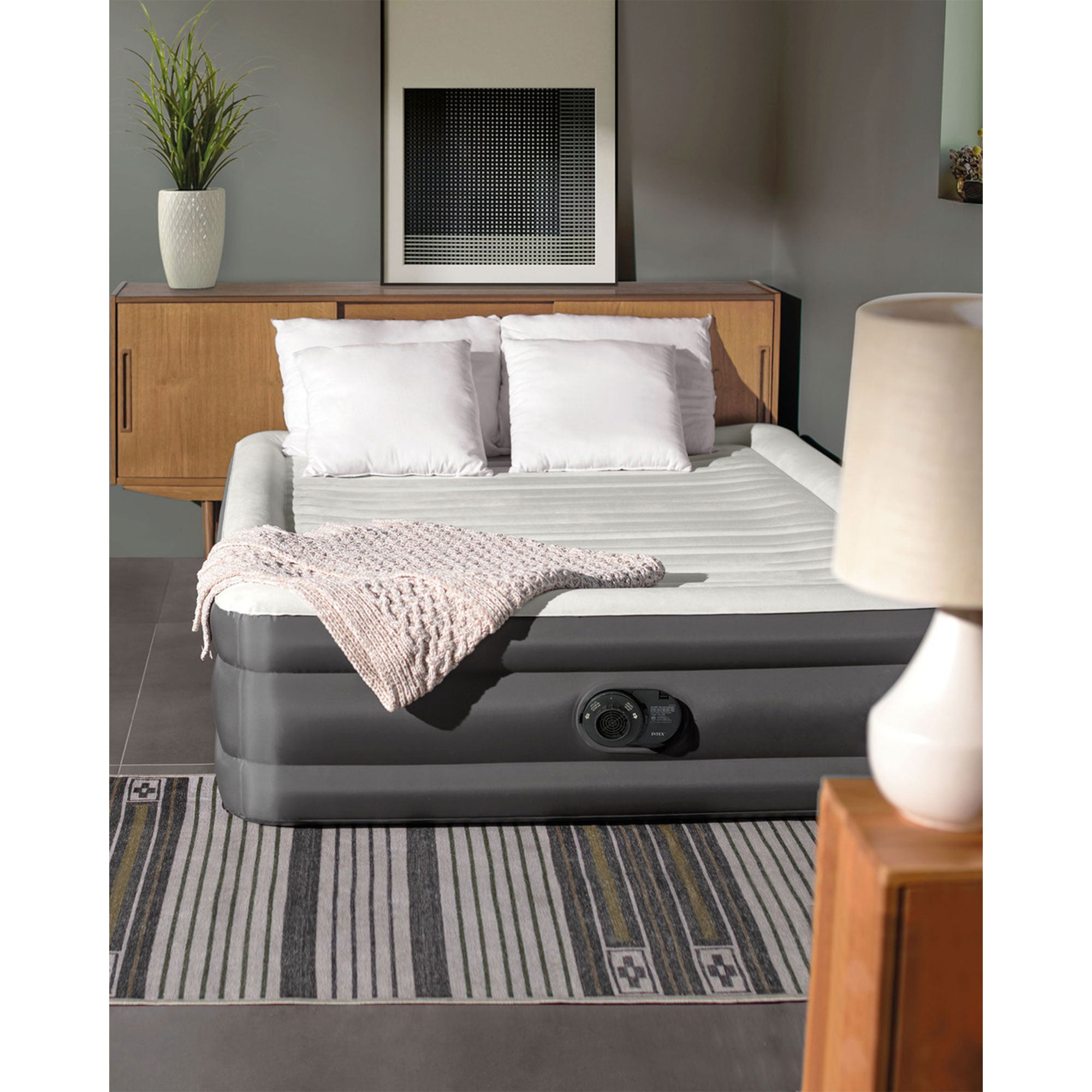 Intex TruAire Luxury Queen Air Mattress Airbed w/ Lumbar Support & Built in Pump - Smart-nests