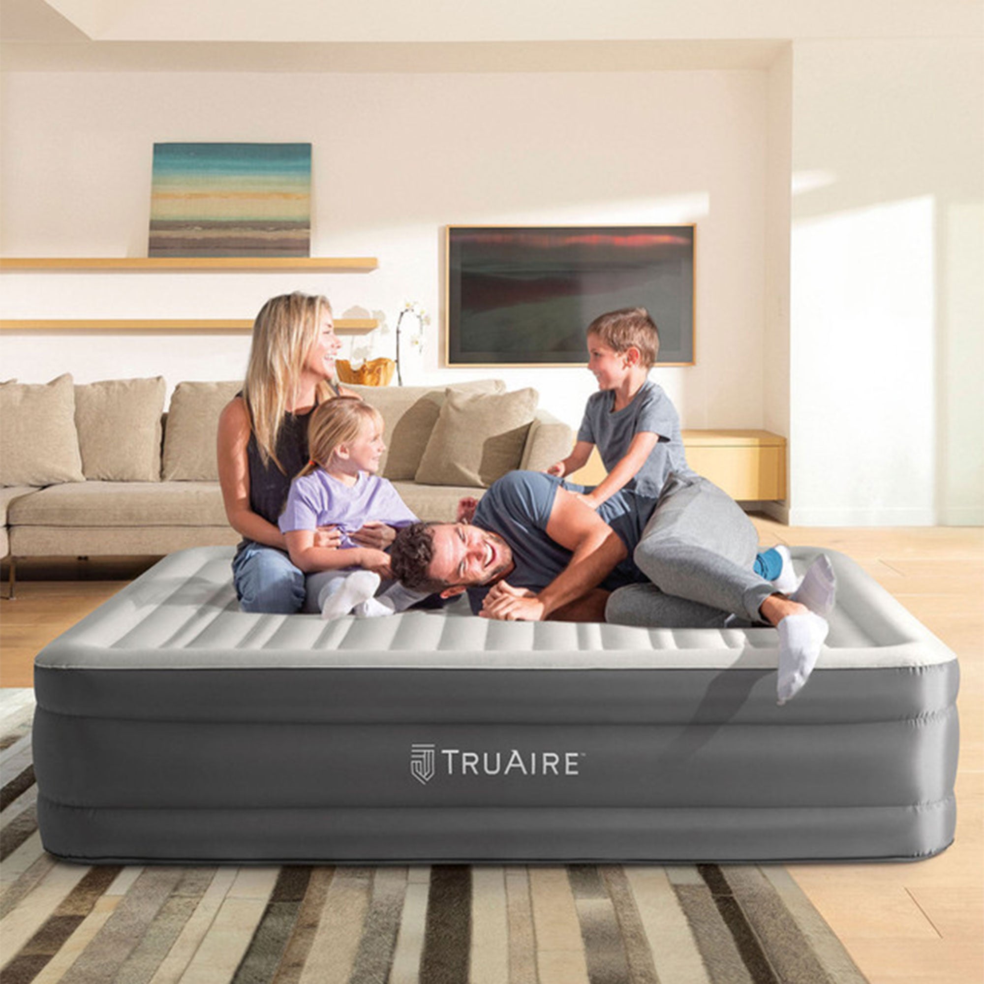 Intex TruAire Luxury Queen Air Mattress Airbed w/ Lumbar Support & Built in Pump - Smart-nests
