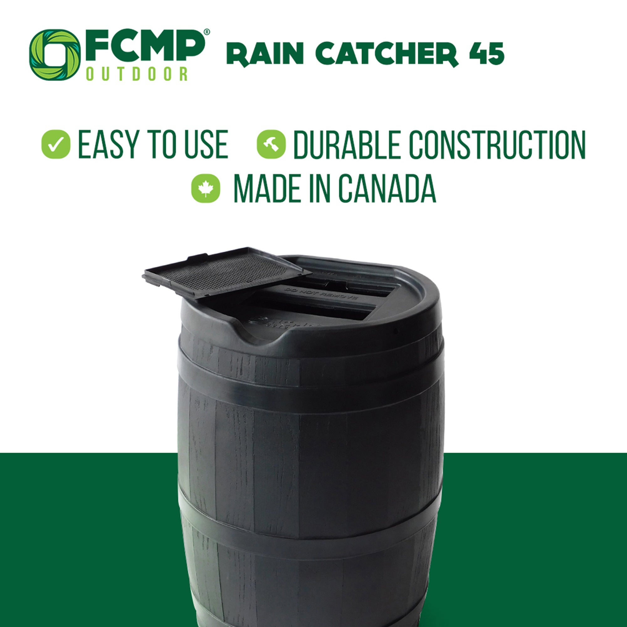 FCMP Outdoor RC45 45 Gallon Outdoor Rain Water Catcher Barrel Container, Black - Smart-nests