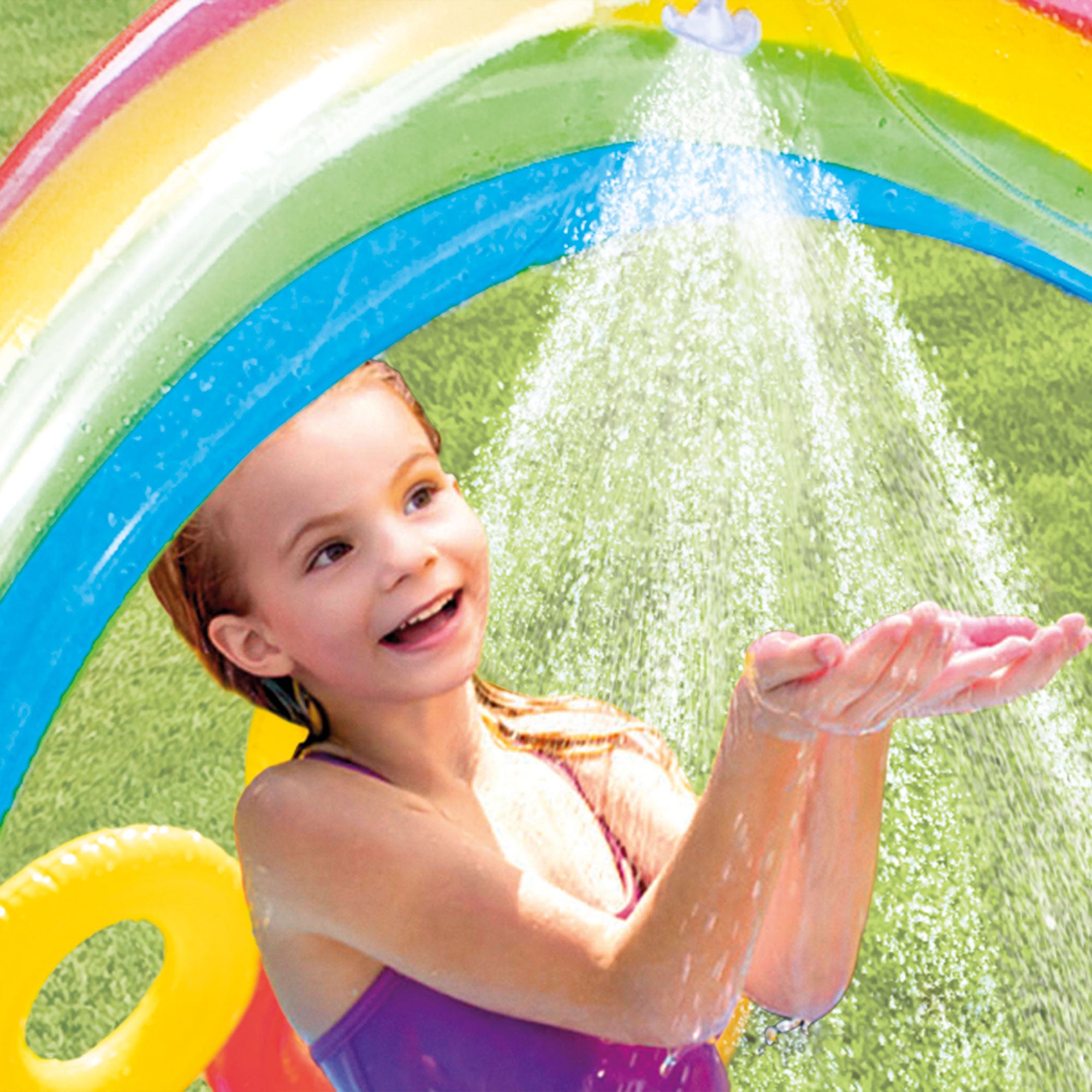 Intex 9.75 x 6.3 Foot Rainbow Slide Inflatable Pool and Water Slide Ring Center - Smart-nests