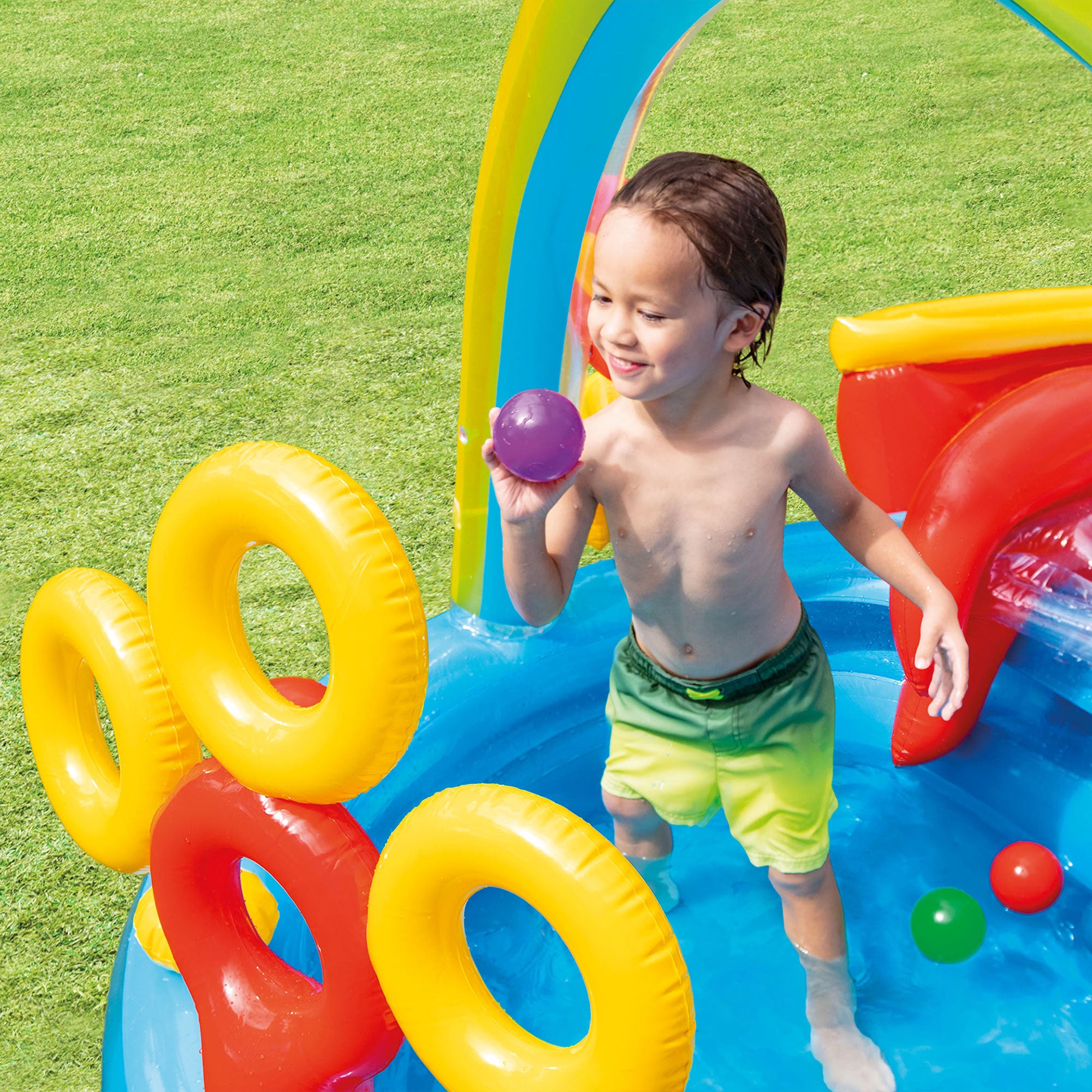 Intex 9.75 x 6.3 Foot Rainbow Slide Inflatable Pool and Water Slide Ring Center - Smart-nests