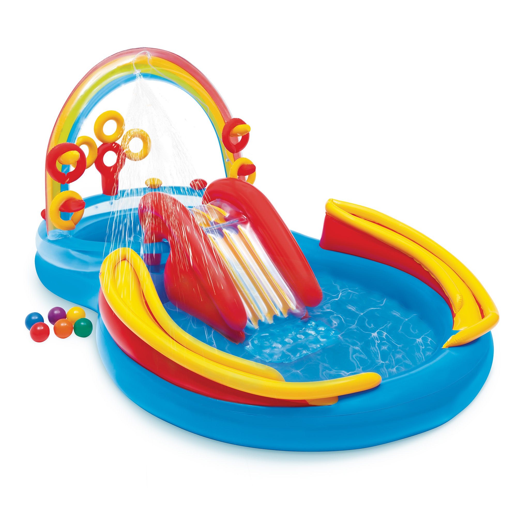 Intex 9.75 x 6.3 Foot Rainbow Slide Inflatable Pool and Water Slide Ring Center - Smart-nests