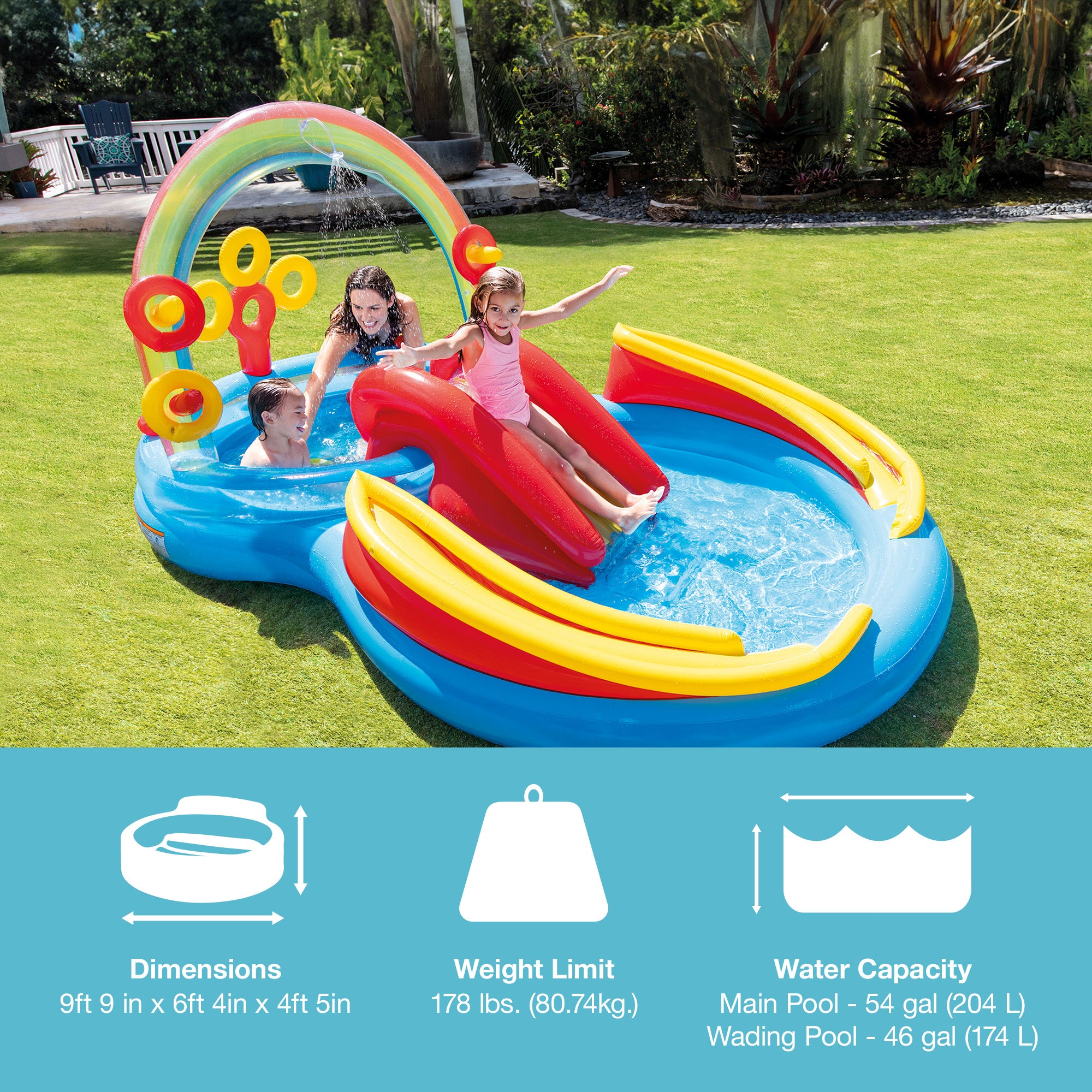 Intex 9.75 x 6.3 Foot Rainbow Slide Inflatable Pool and Water Slide Ring Center - Smart-nests