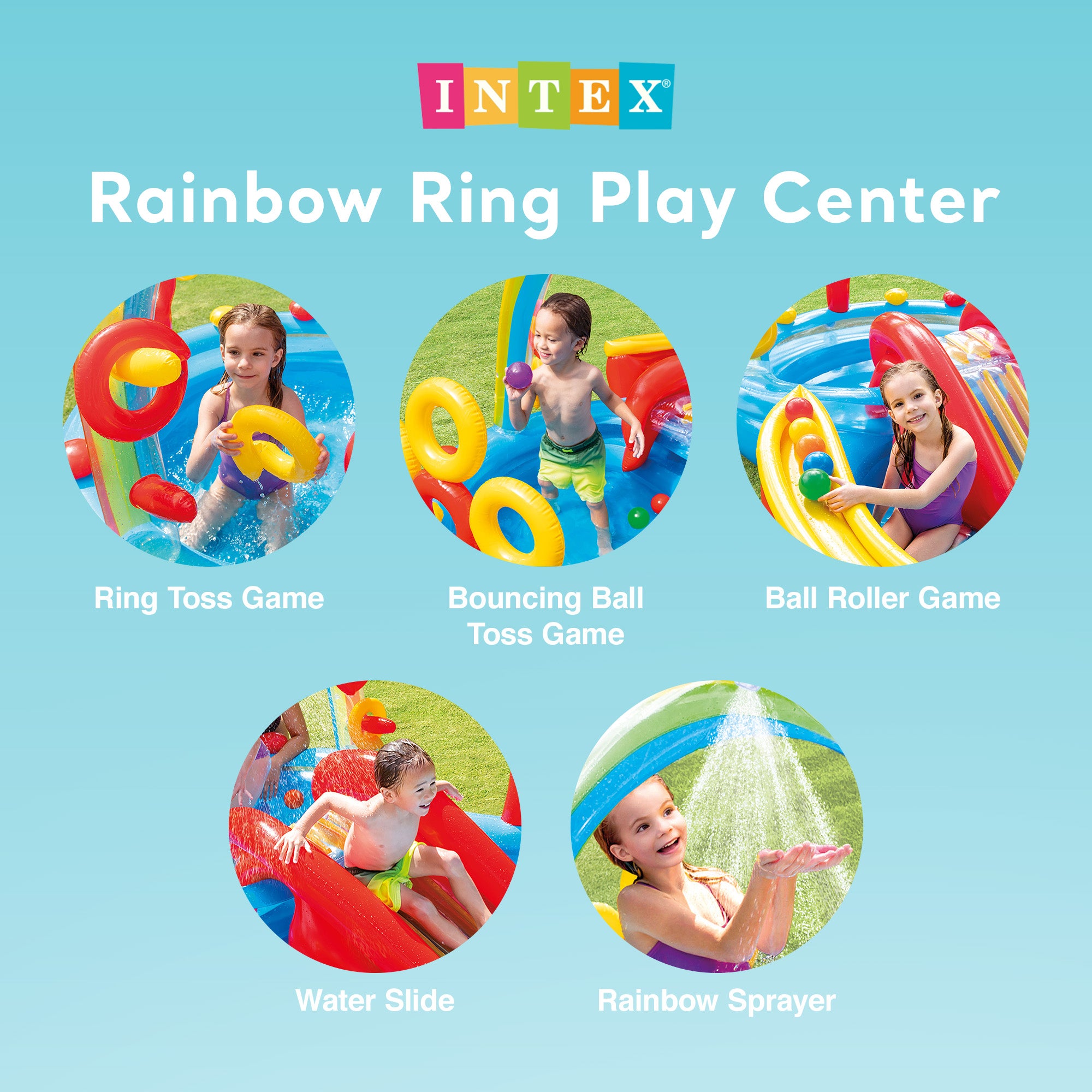 Intex 9.75 x 6.3 Foot Rainbow Slide Inflatable Pool and Water Slide Ring Center - Smart-nests