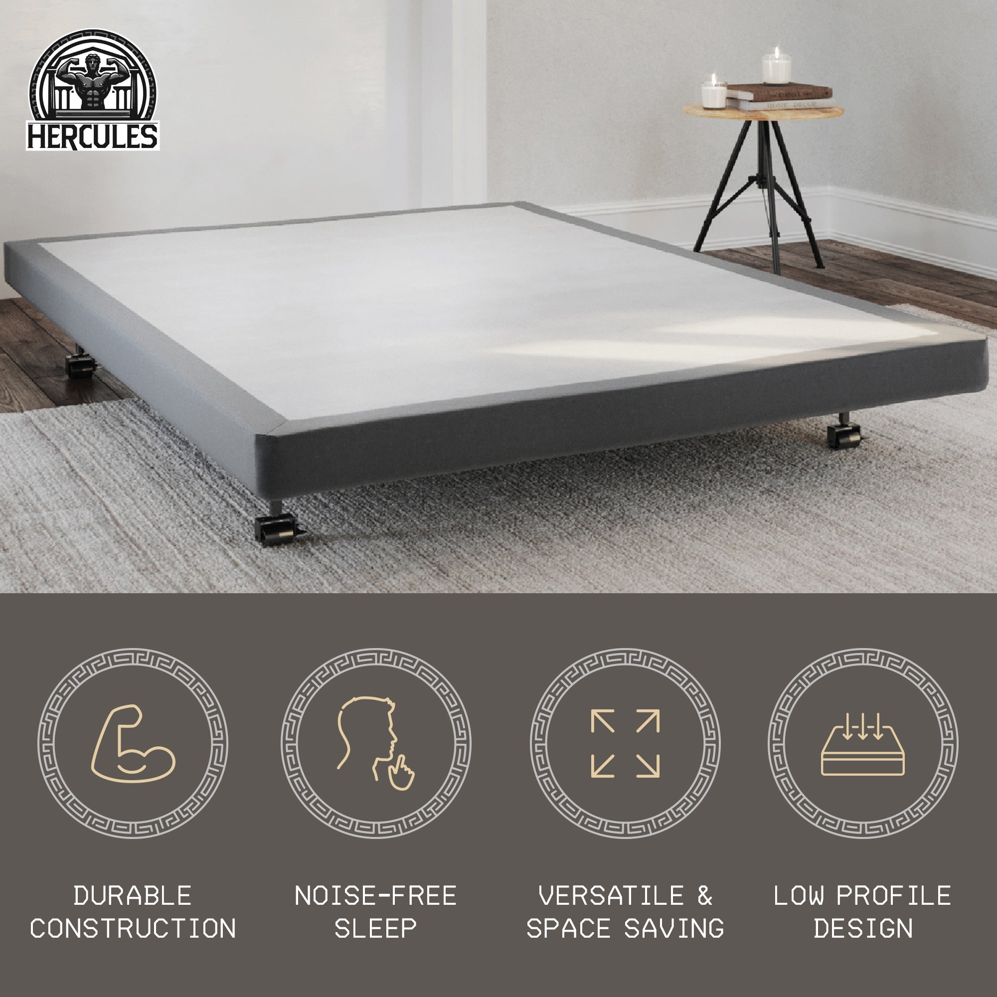 Hercules 4 Inch Low Profile Foundation Mattress Box Spring Replacement, Queen - Smart-nests