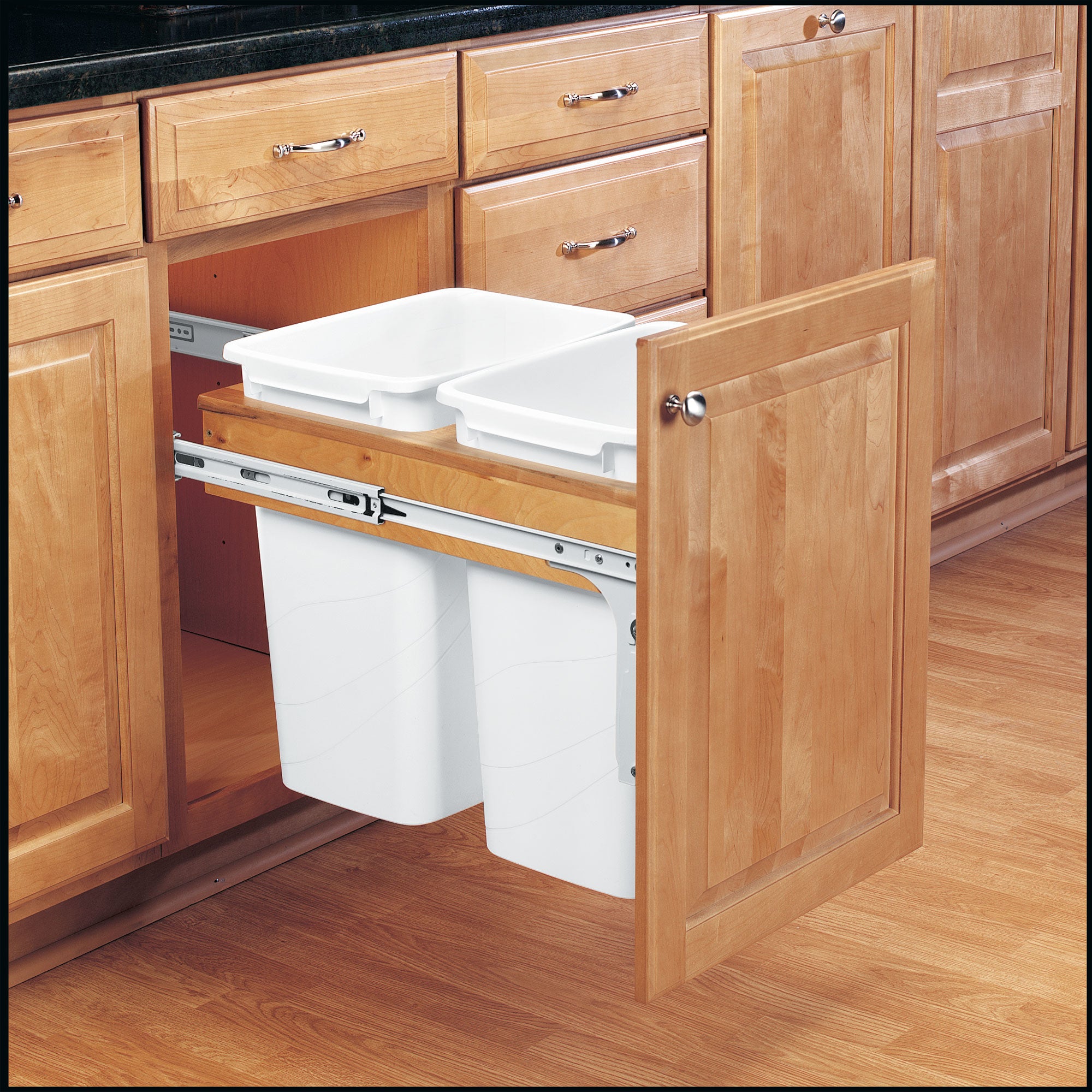 Rev-A-Shelf Double Pullout Top Mount Trash Cans 35 qt., White, 4WCTM-18DM2-175