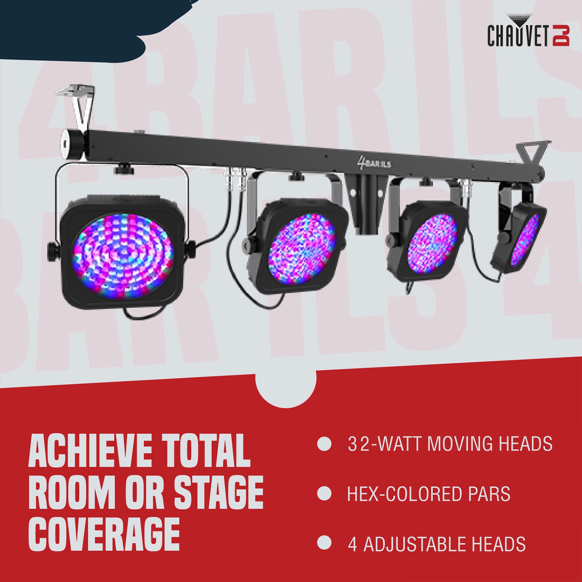 CHAUVET 4 BAR 4BAR DMX LED Stage Wash Light System w/ Case, Foot Switch & Tripod - Smart-nests