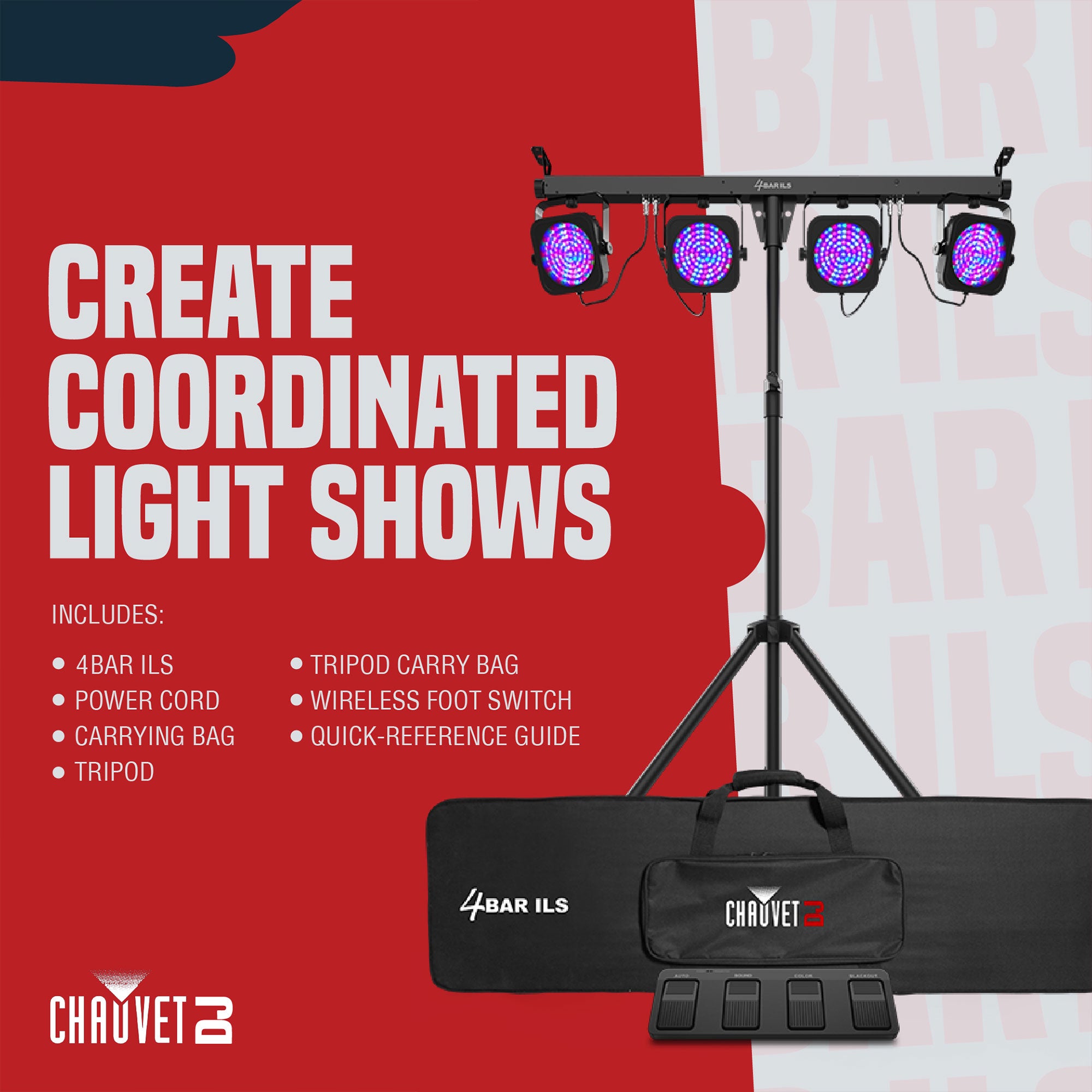 CHAUVET 4 BAR 4BAR DMX LED Stage Wash Light System w/ Case, Foot Switch & Tripod - Smart-nests