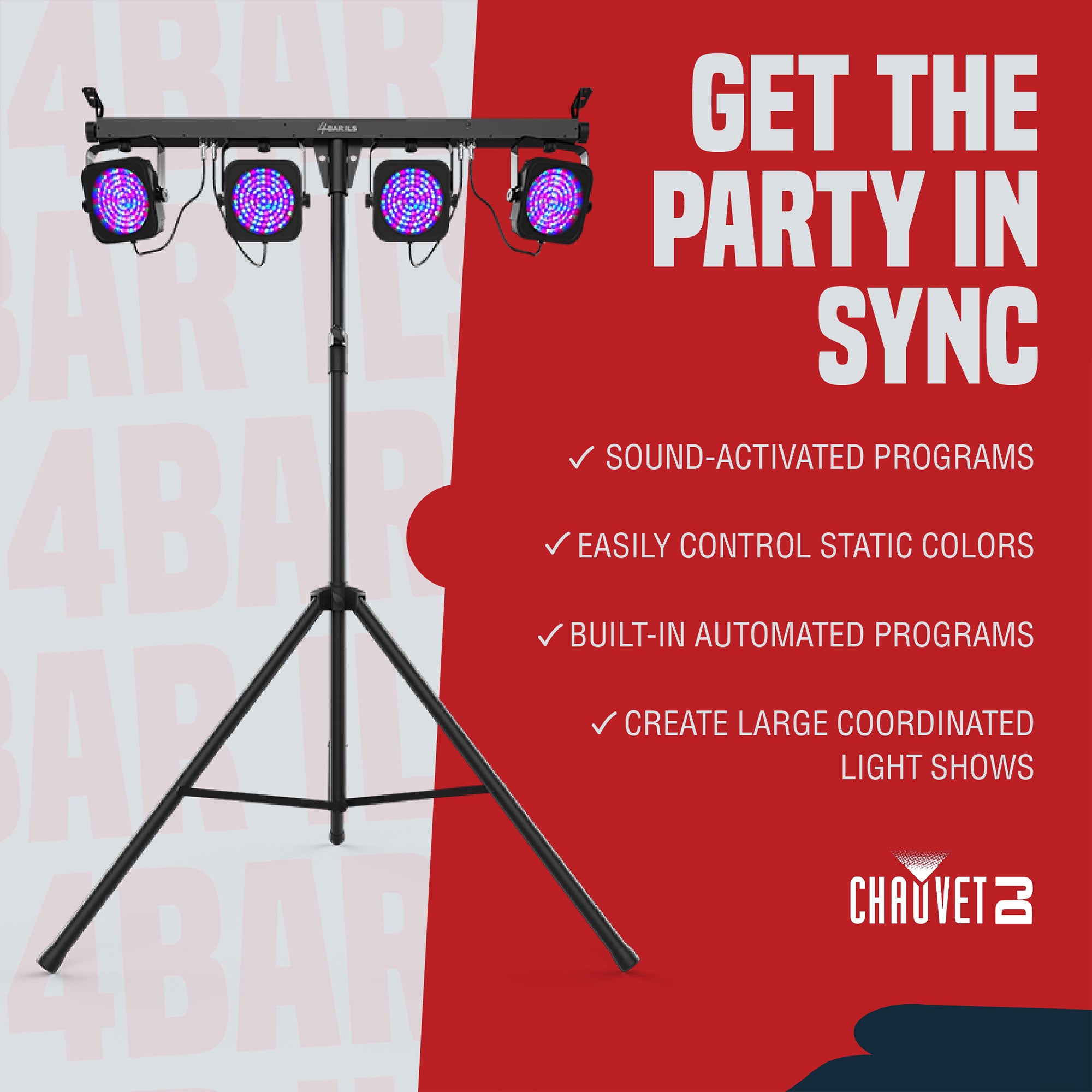 CHAUVET 4 BAR 4BAR DMX LED Stage Wash Light System w/ Case, Foot Switch & Tripod - Smart-nests