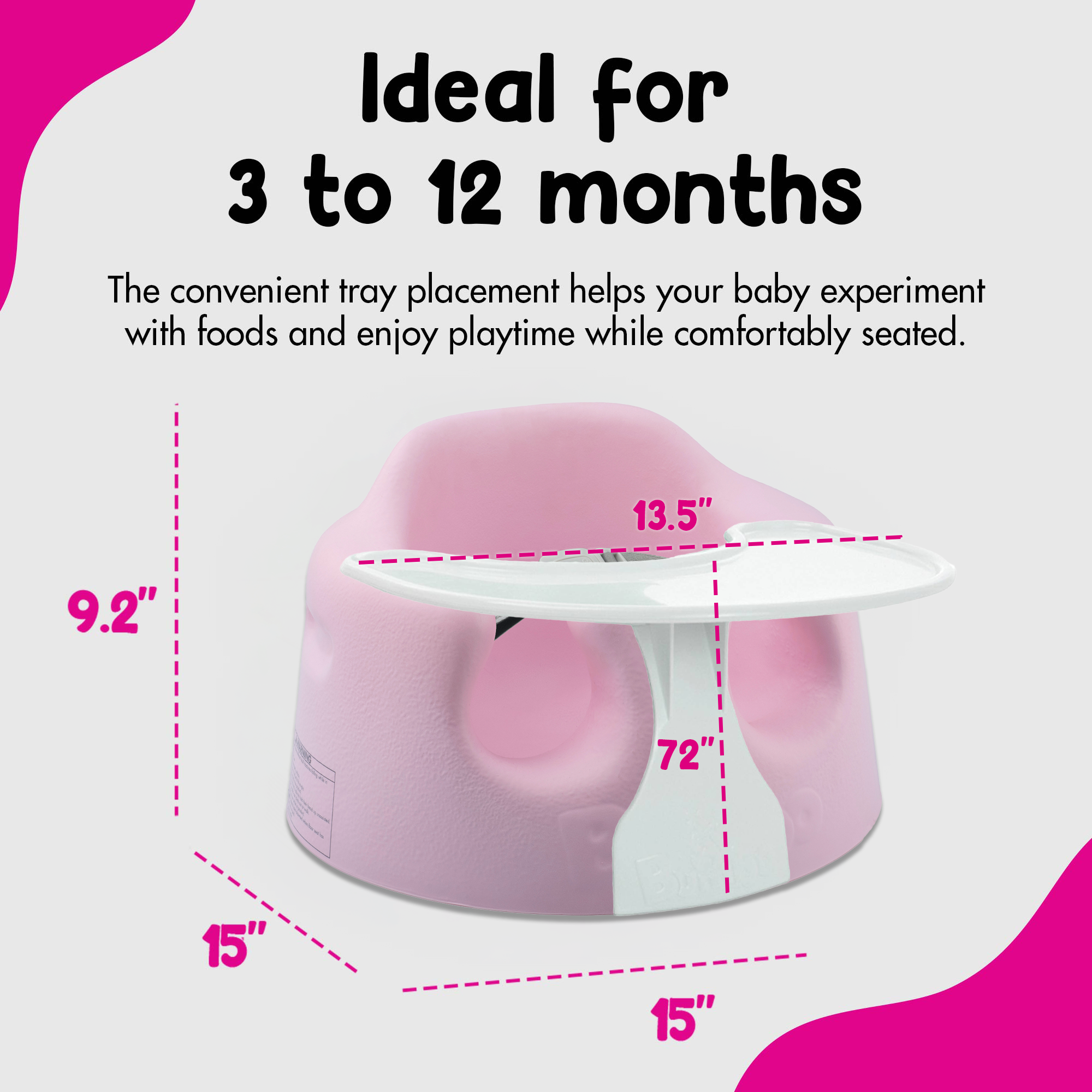 Bumbo Baby Infant Portable Foam Floor Seat with Play Top Tray Attachment, Pink - Smart-nests