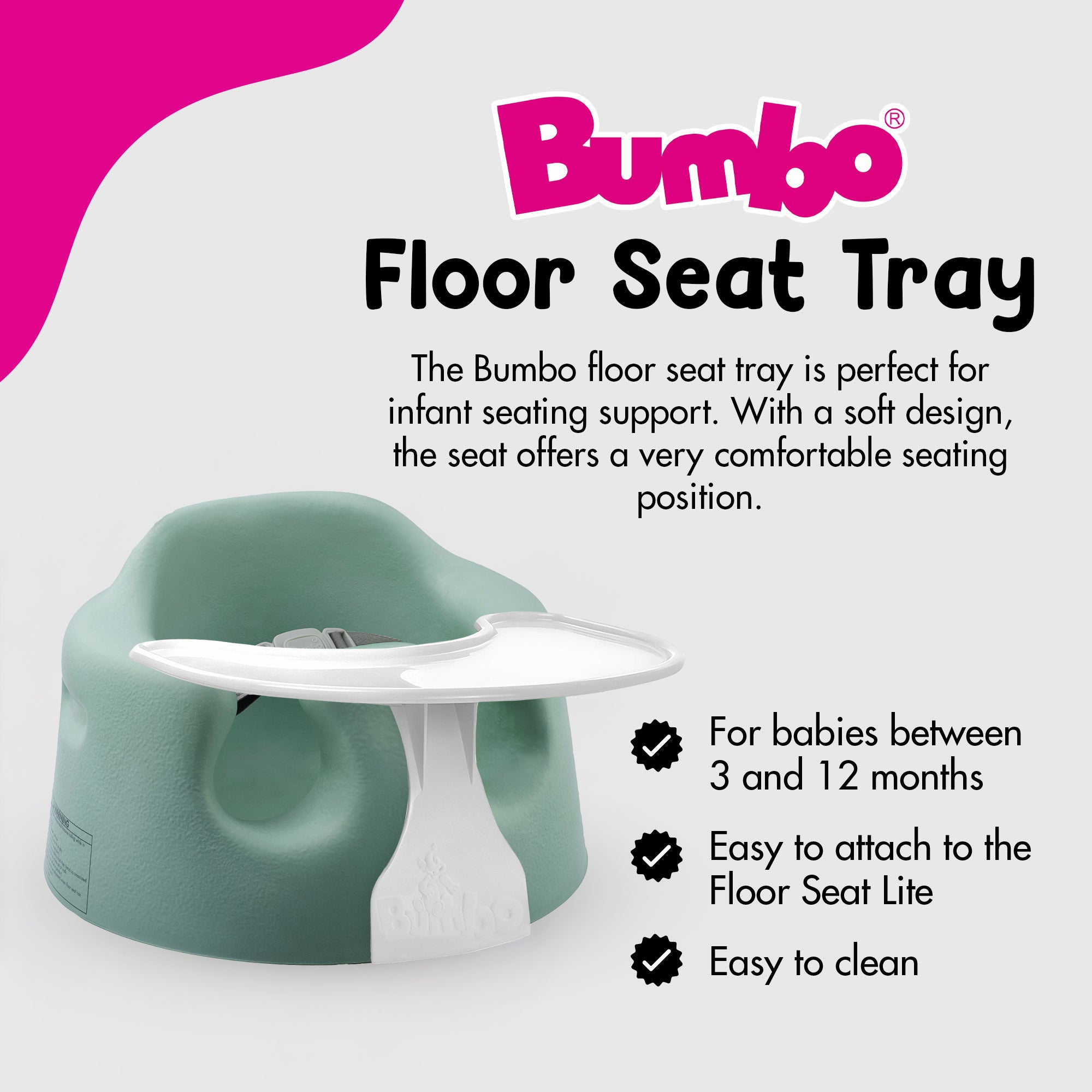 Bumbo Baby Floor Seat, Portable Infant Sit Up Chair w/ Tray Attachment, Hemlock - Smart-nests