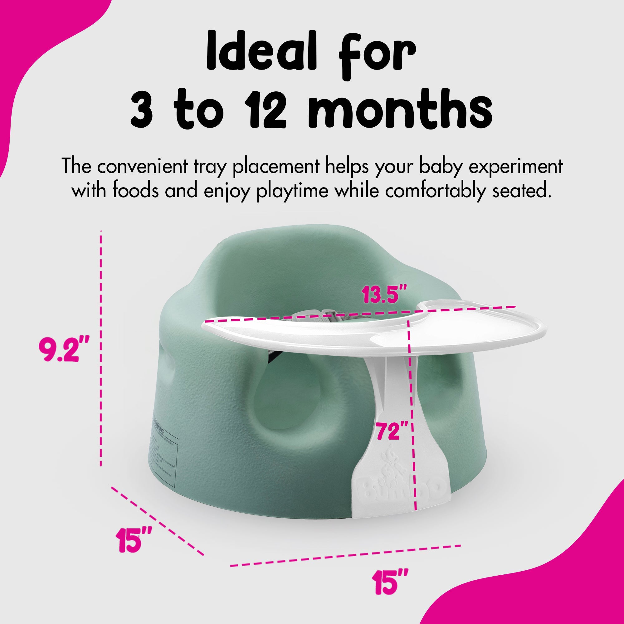 Bumbo Baby Floor Seat, Portable Infant Sit Up Chair w/ Tray Attachment, Hemlock - Smart-nests