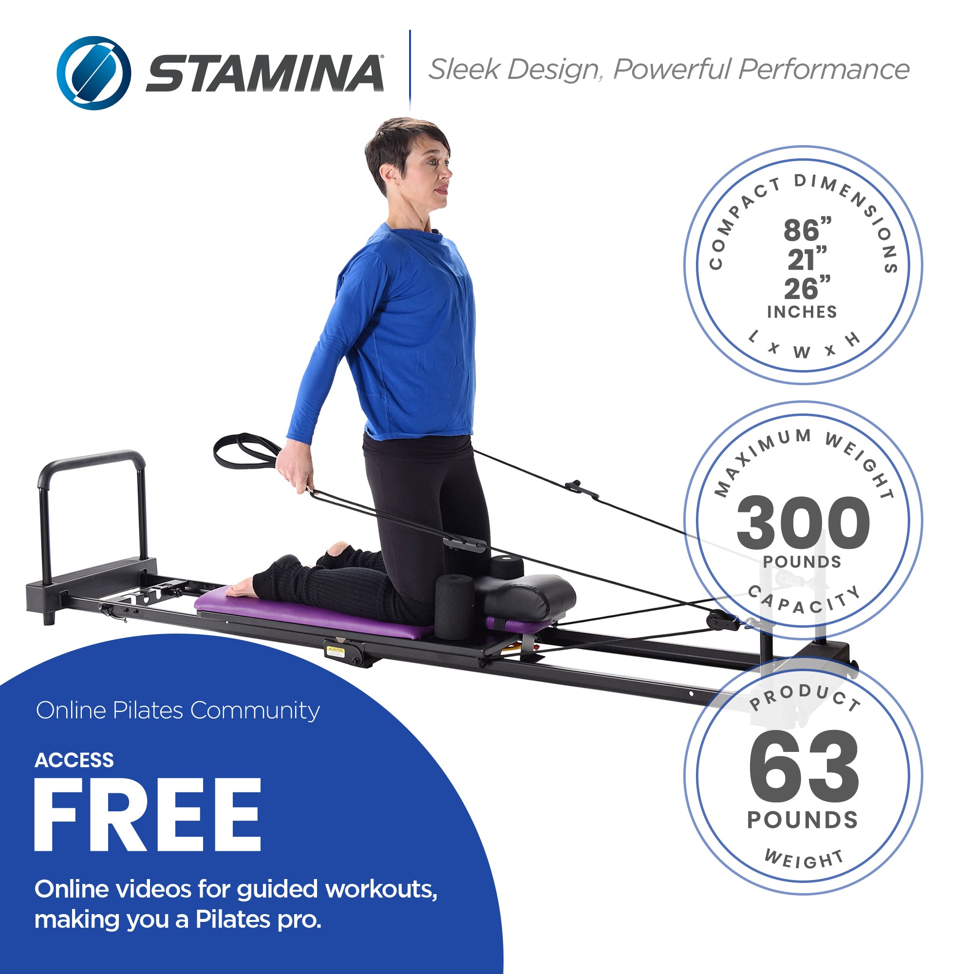 Stamina 55-4379 AeroPilates Reformer Plus Whole Body Resistance Workout System - Smart-nests