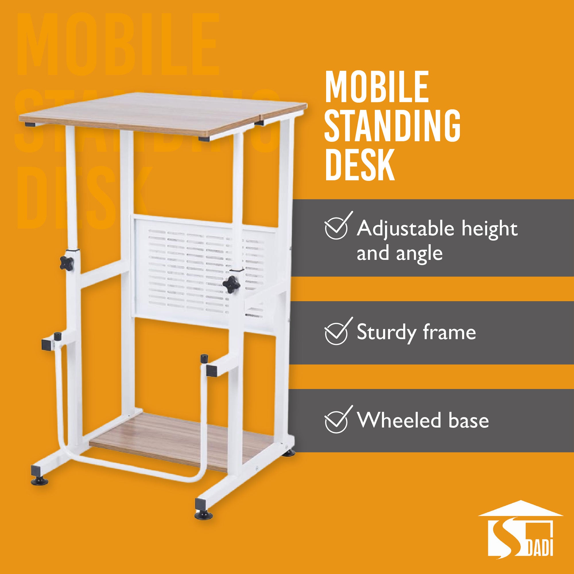 SDADI L1010WFLT Adjustable Height Mobile Standing Office Computer Desk, Light - Smart-nests