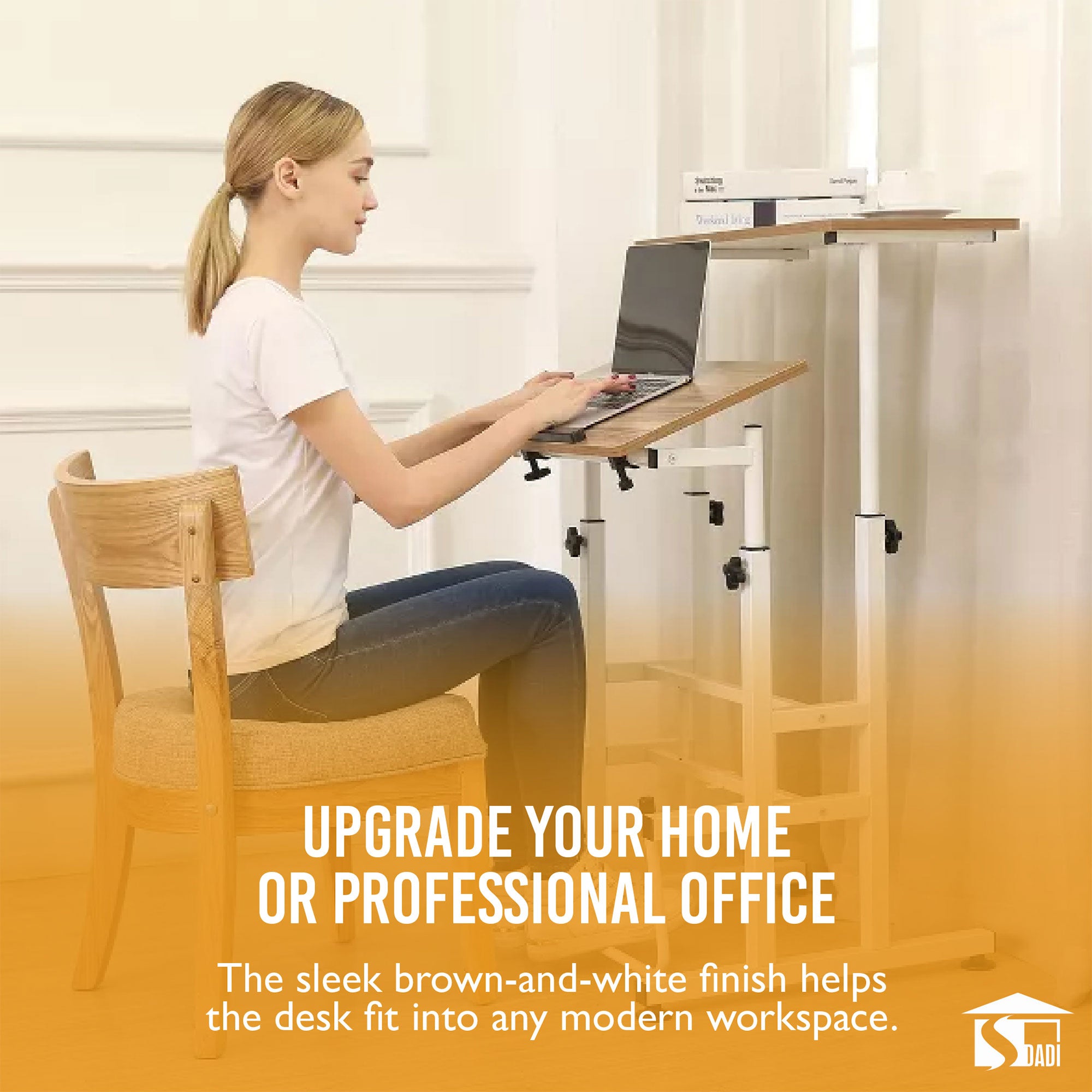 SDADI L1010WFLT Adjustable Height Mobile Standing Office Computer Desk, Light - Smart-nests
