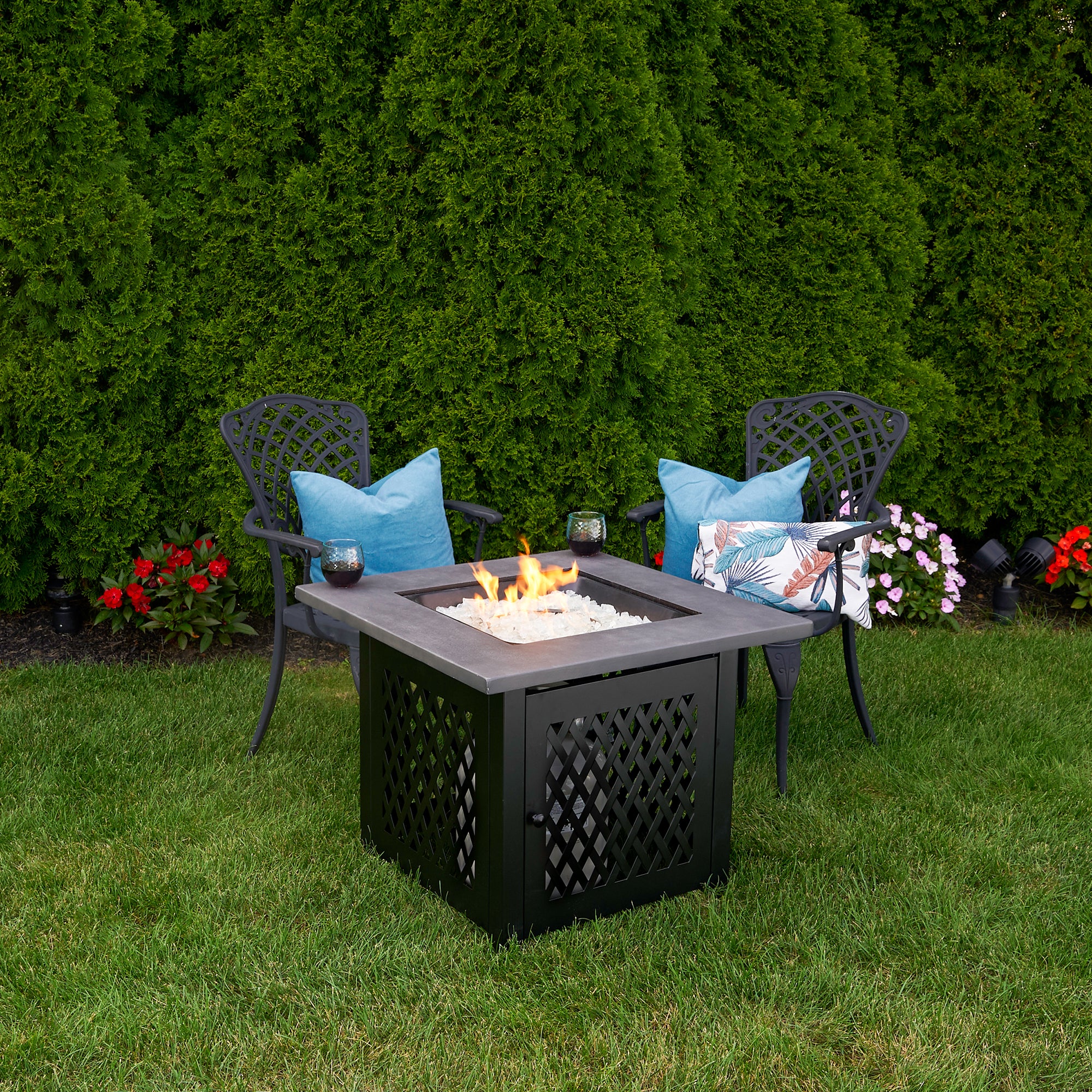 Endless Summer Charles 30 Inch Square Outdoor UV Printed LP Gas Fire Pit Table - Smart-nests