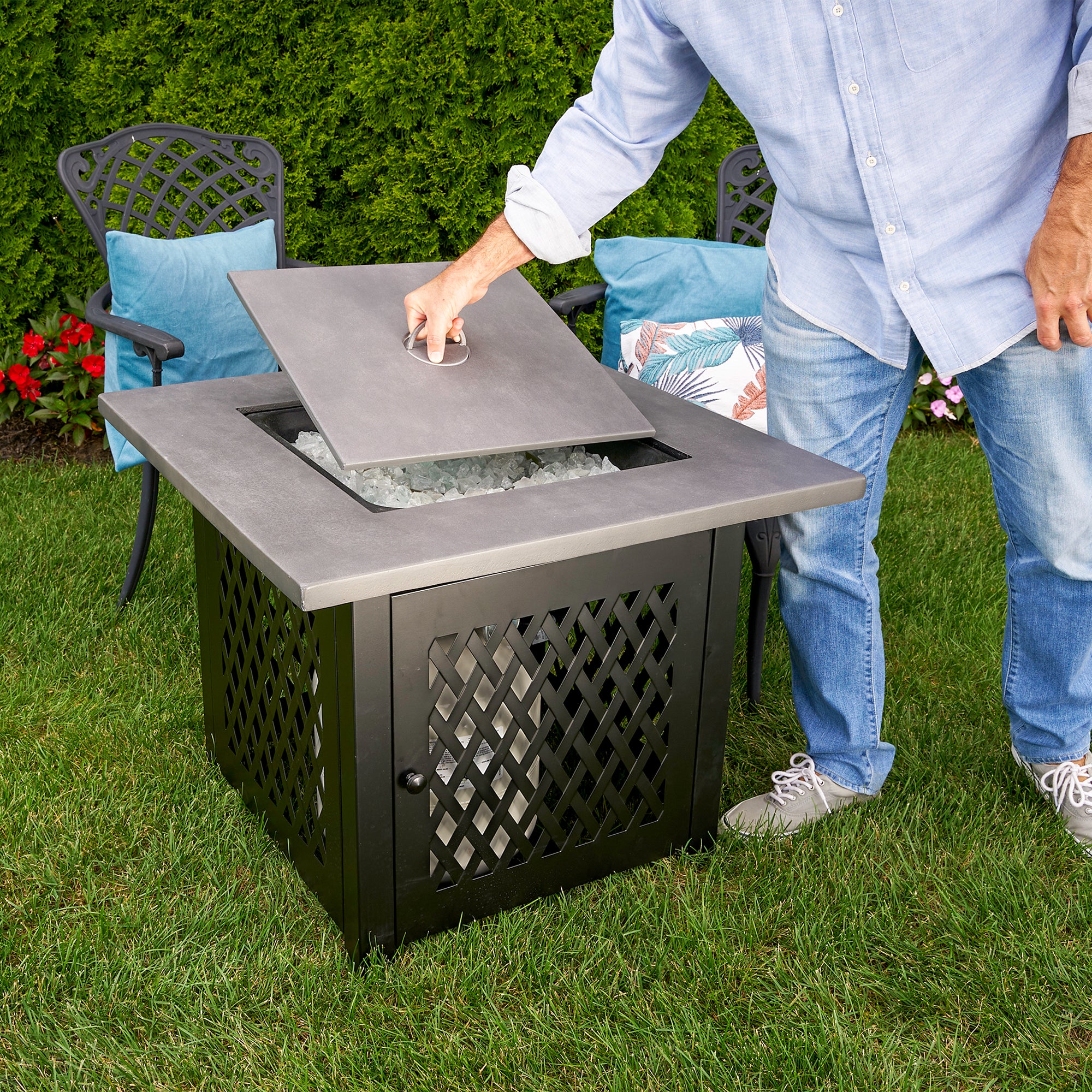 Endless Summer Charles 30 Inch Square Outdoor UV Printed LP Gas Fire Pit Table - Smart-nests