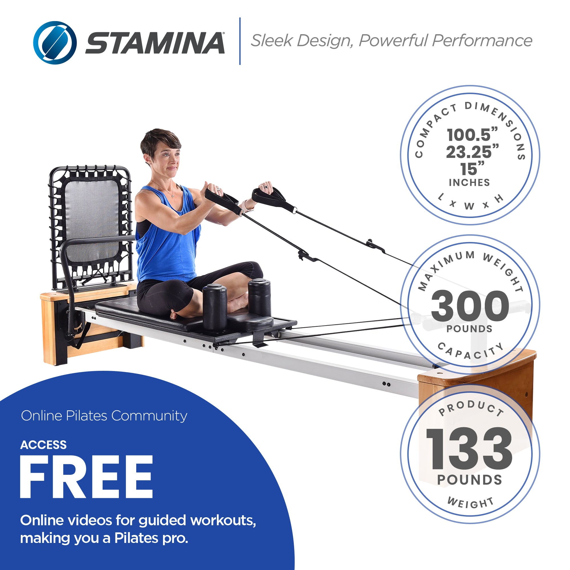 Stamina Products AeroPilates Board Pro Reformer Body Resistance Workout System - Smart-nests